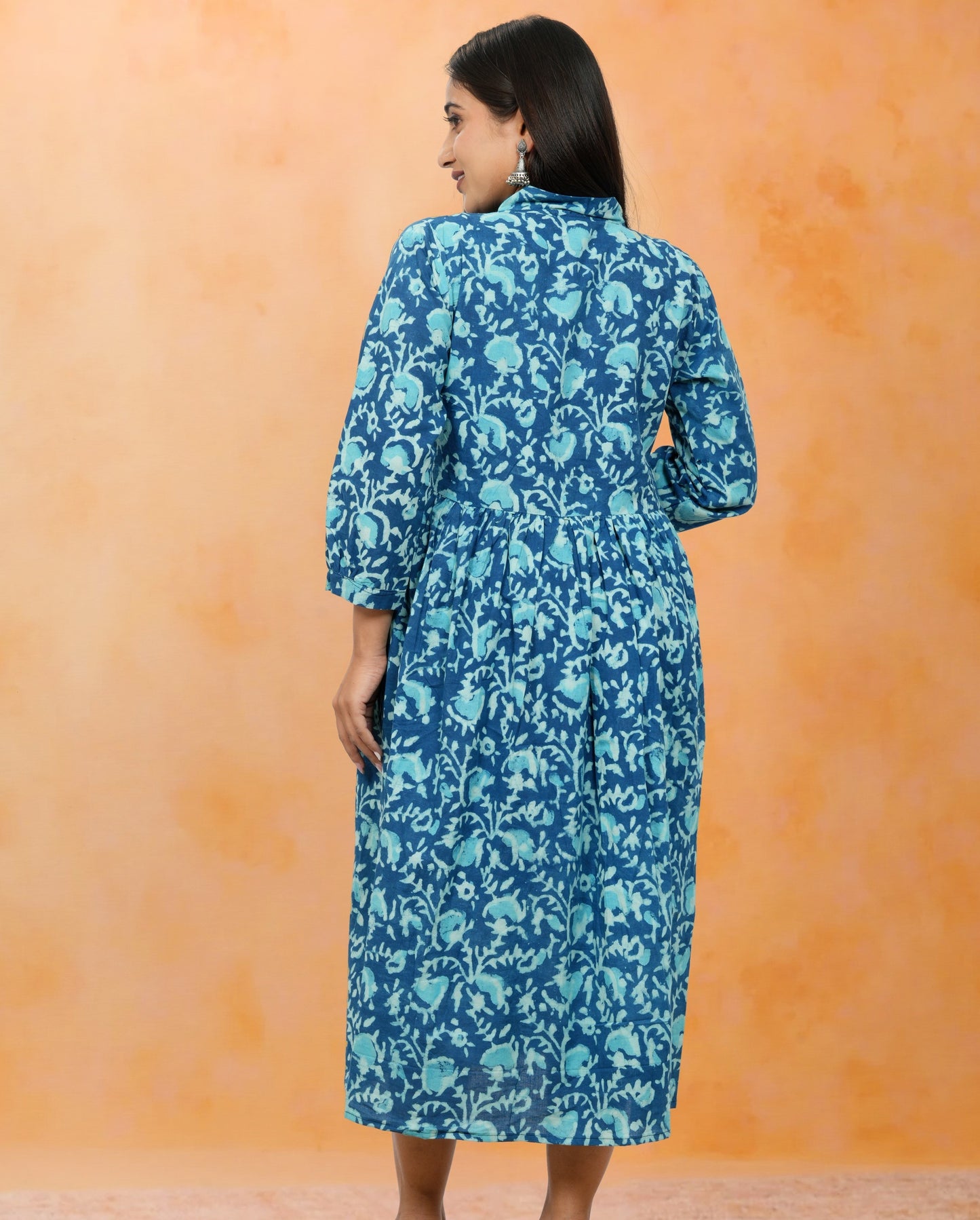 Lavanya Teal Blue Cotton Upper Chest Dress