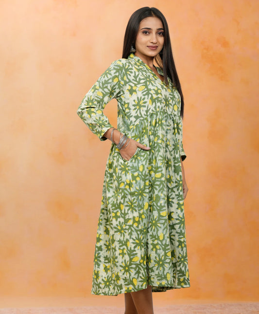 Lavanya Light Green Cotton Upper Chest Dress