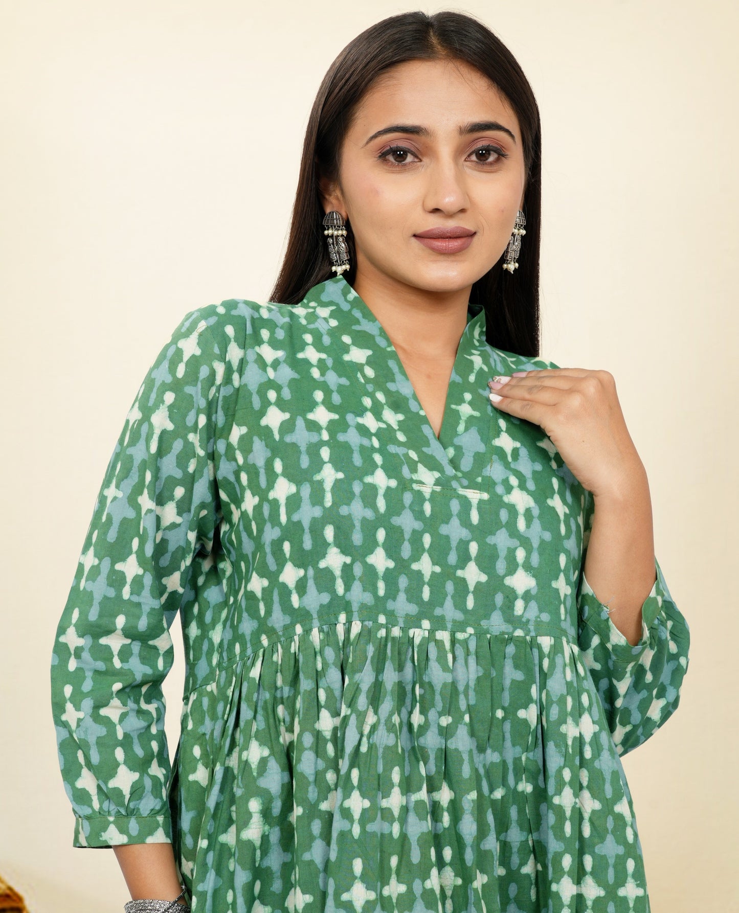 Lavanya Dark Green Cotton Upper Chest Dress