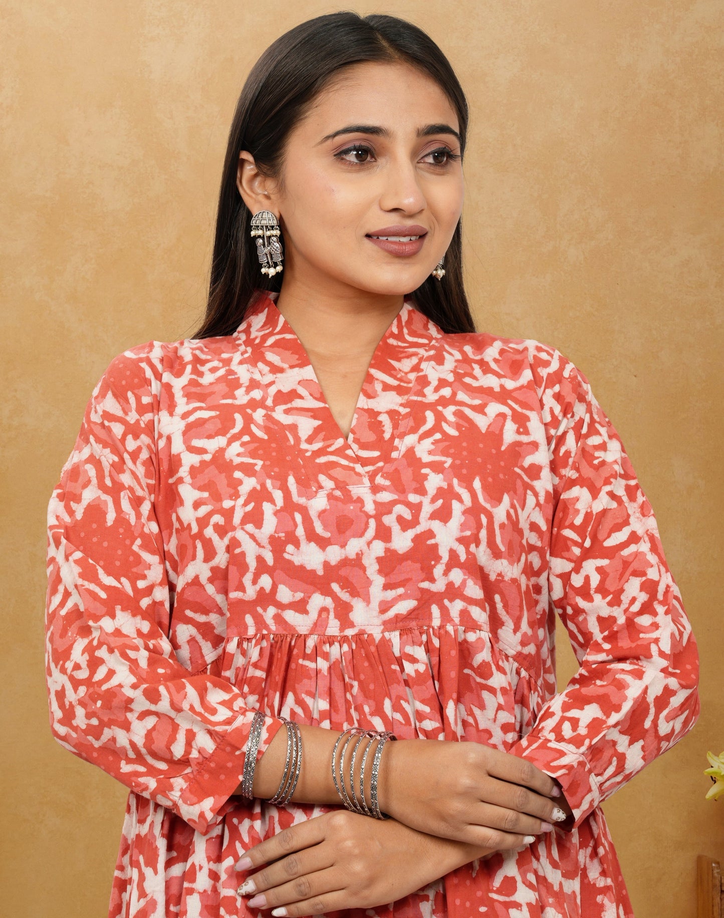 Lavanya Light Orange Cotton Upper Chest Dress