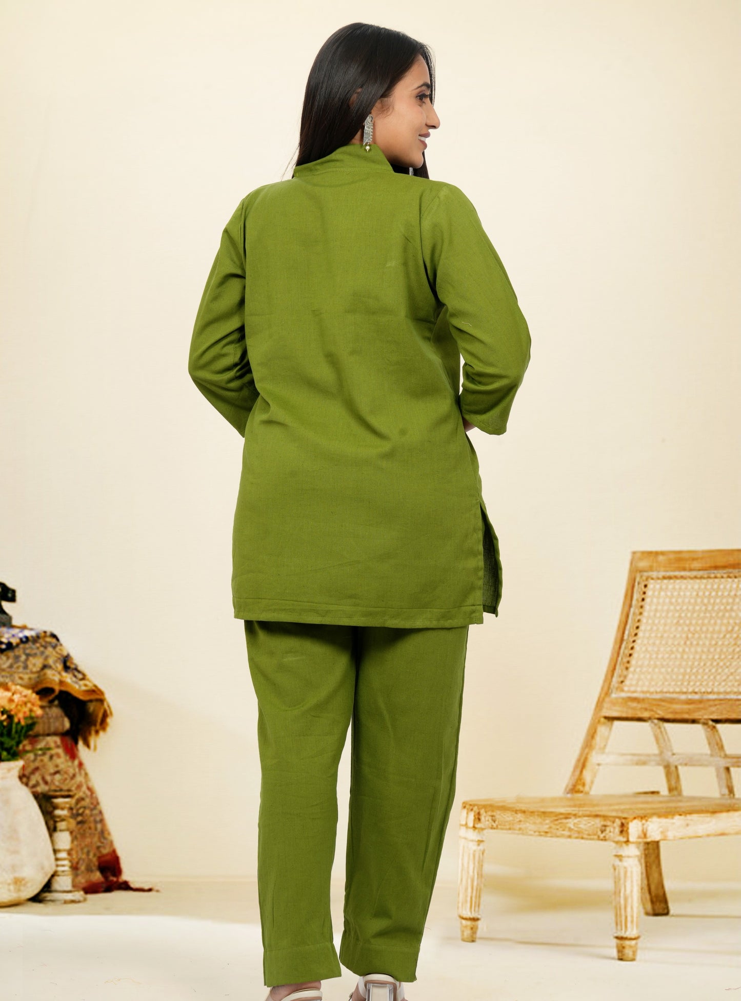 Nivaah Mehendi Green Cotton Short Co-Ord Set