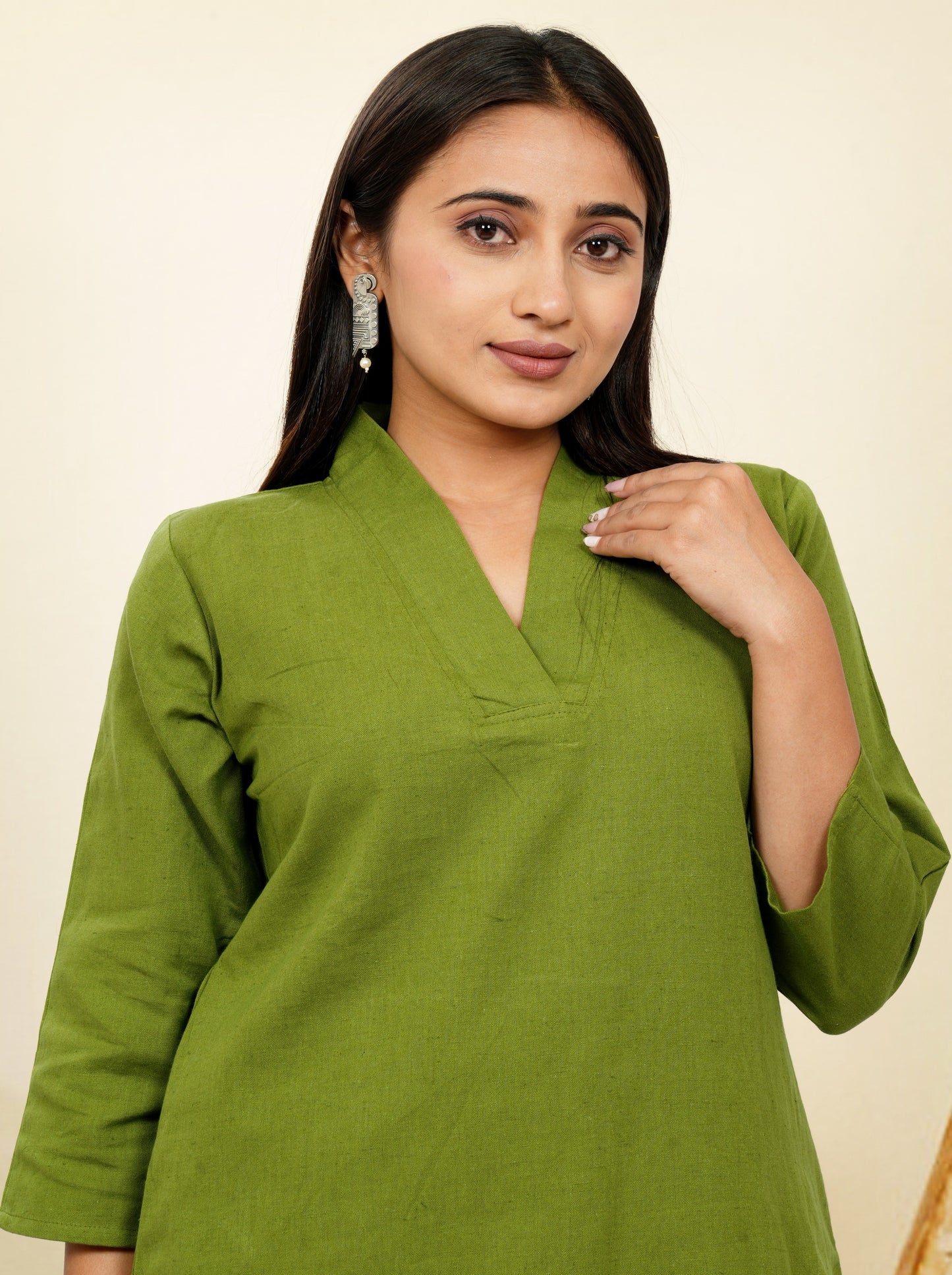 Ruhani Mehendi Green Cotton A-Line long Co-Ord Set