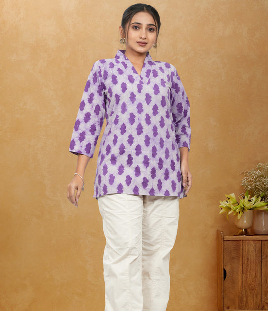 Nimrit Purple Printed Cotton Short Top