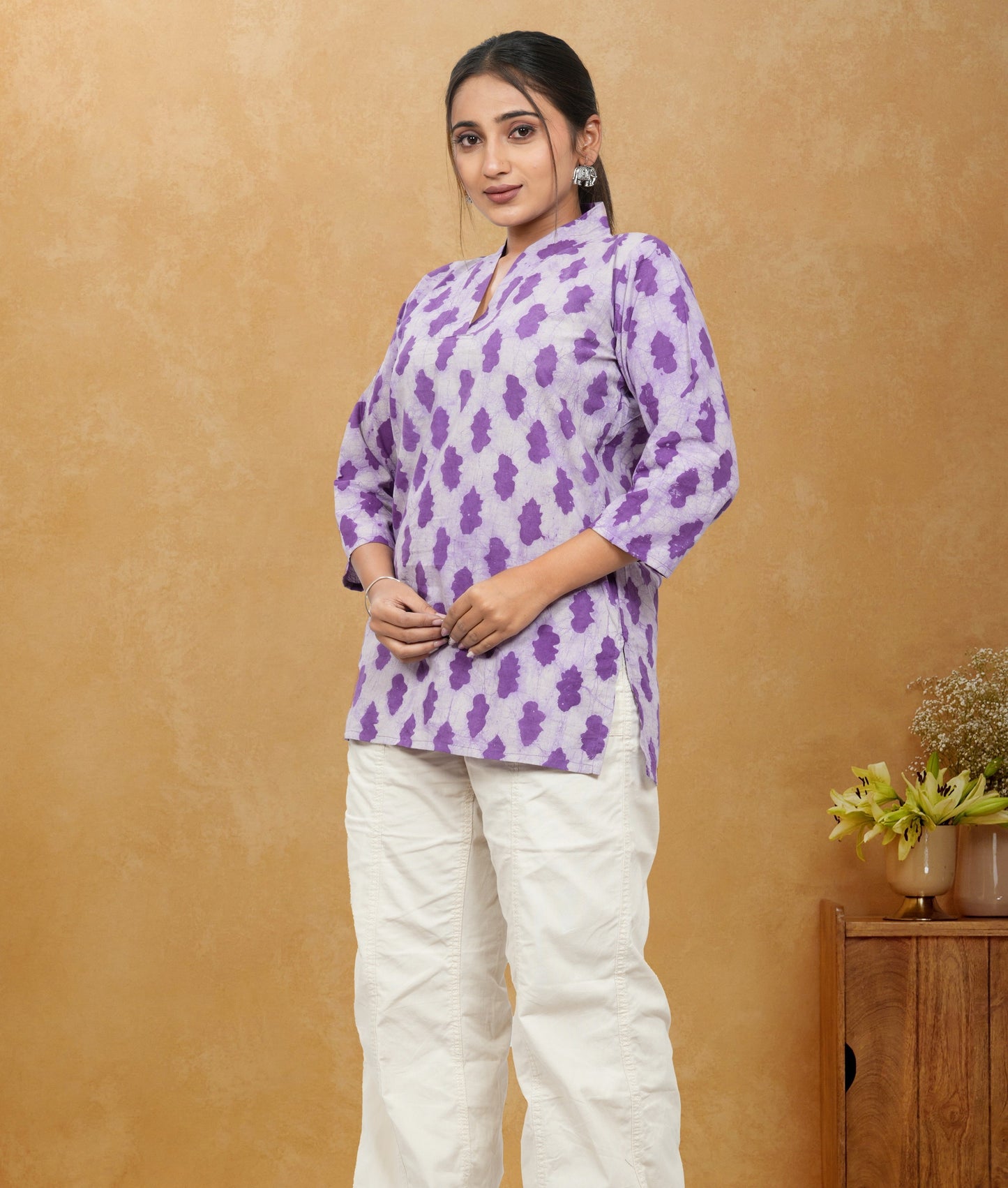 Nimrit Purple Printed Cotton Short Top