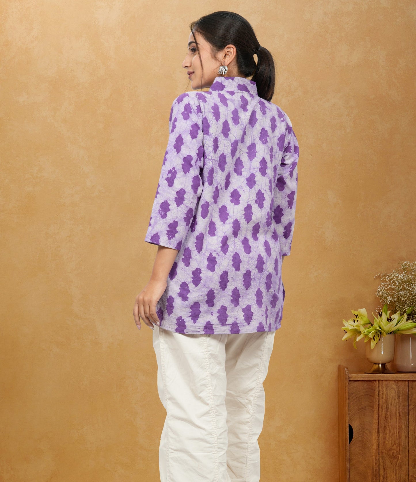 Nimrit Purple Printed Cotton Short Top
