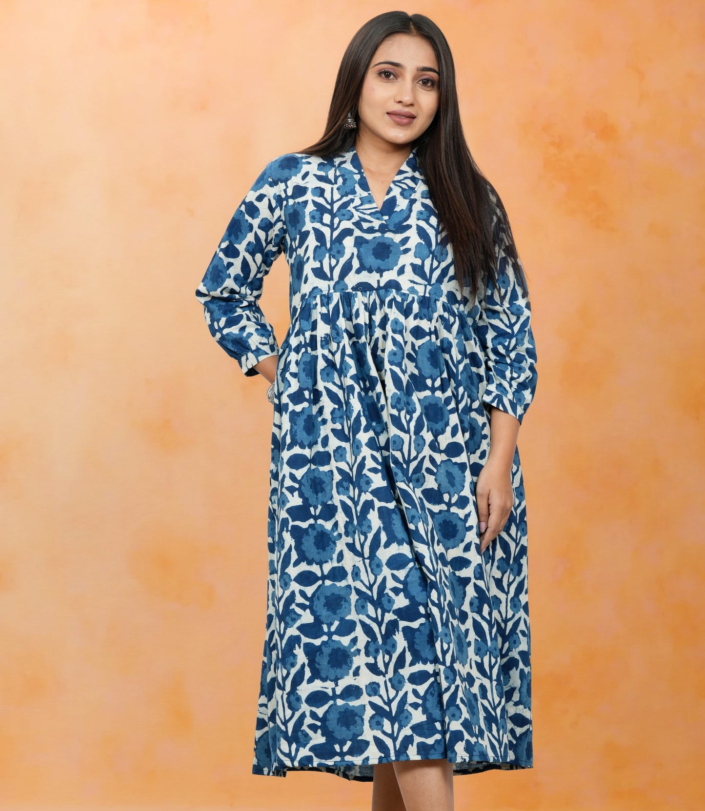 Lavanya Indigo Printed Cotton Upper Chest Dress