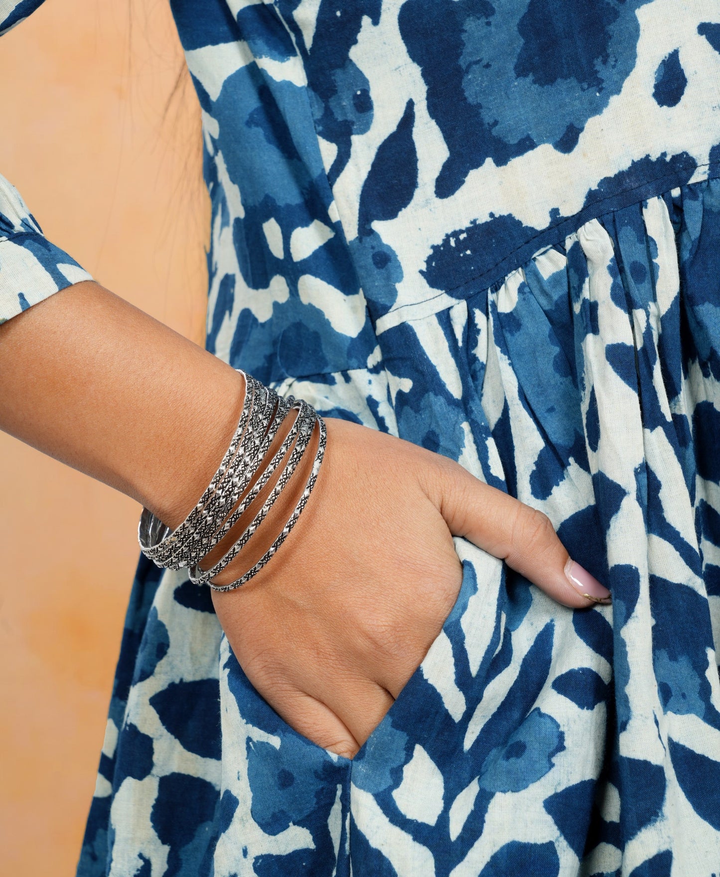 Lavanya Indigo Printed Cotton Upper Chest Dress