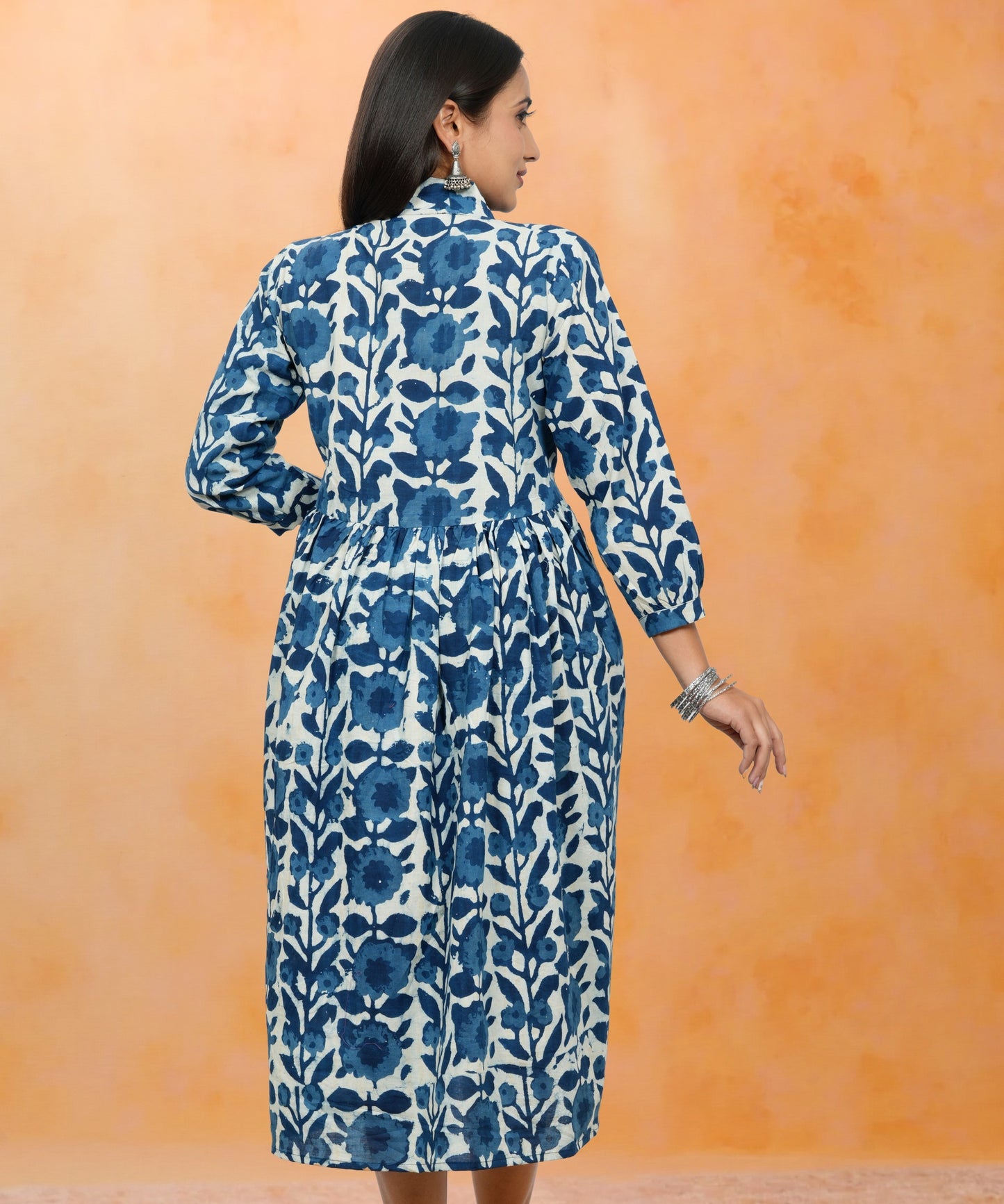 Lavanya Indigo Printed Cotton Upper Chest Dress