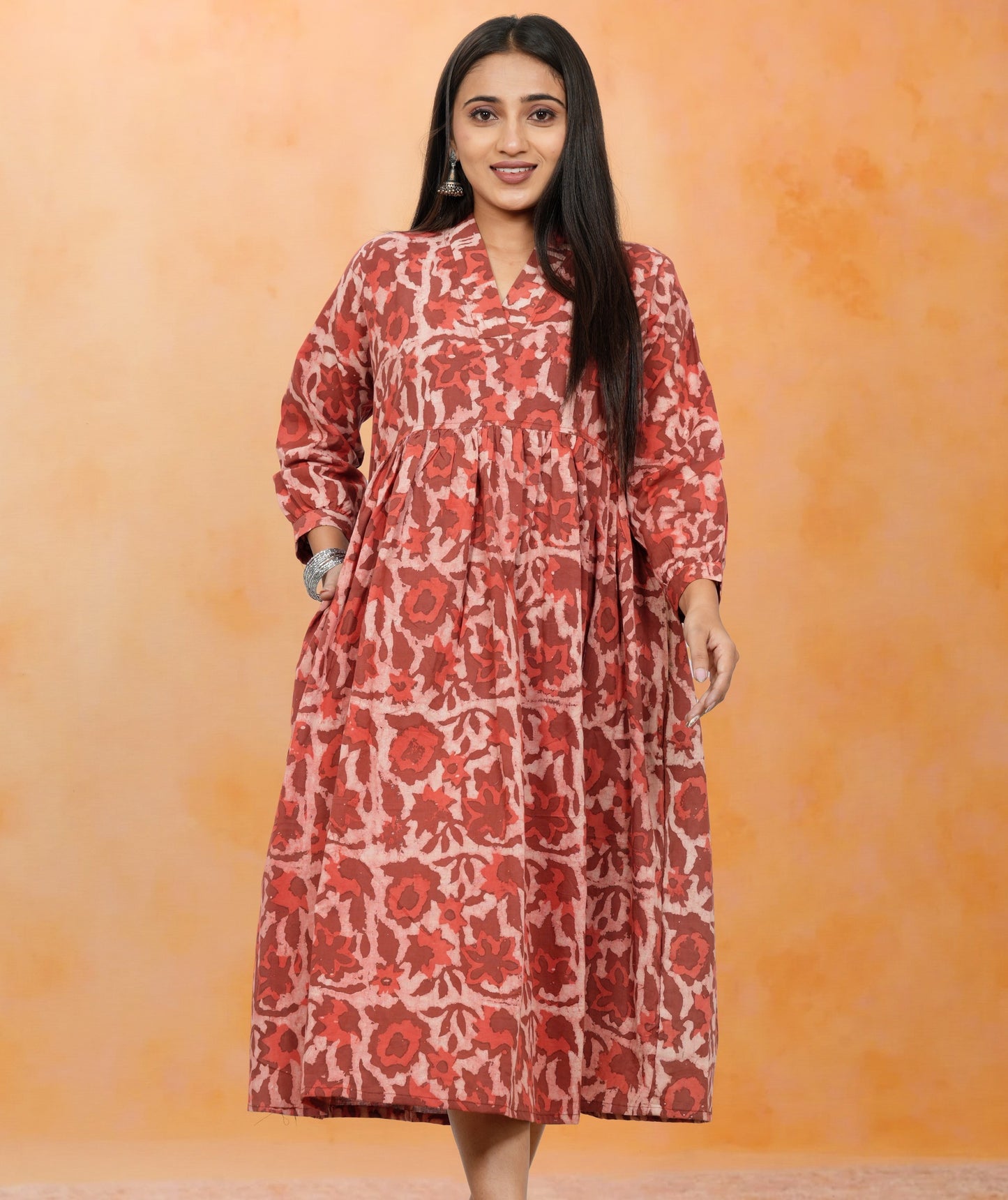 Lavanya Dark Orange Cotton Upper Chest Dress