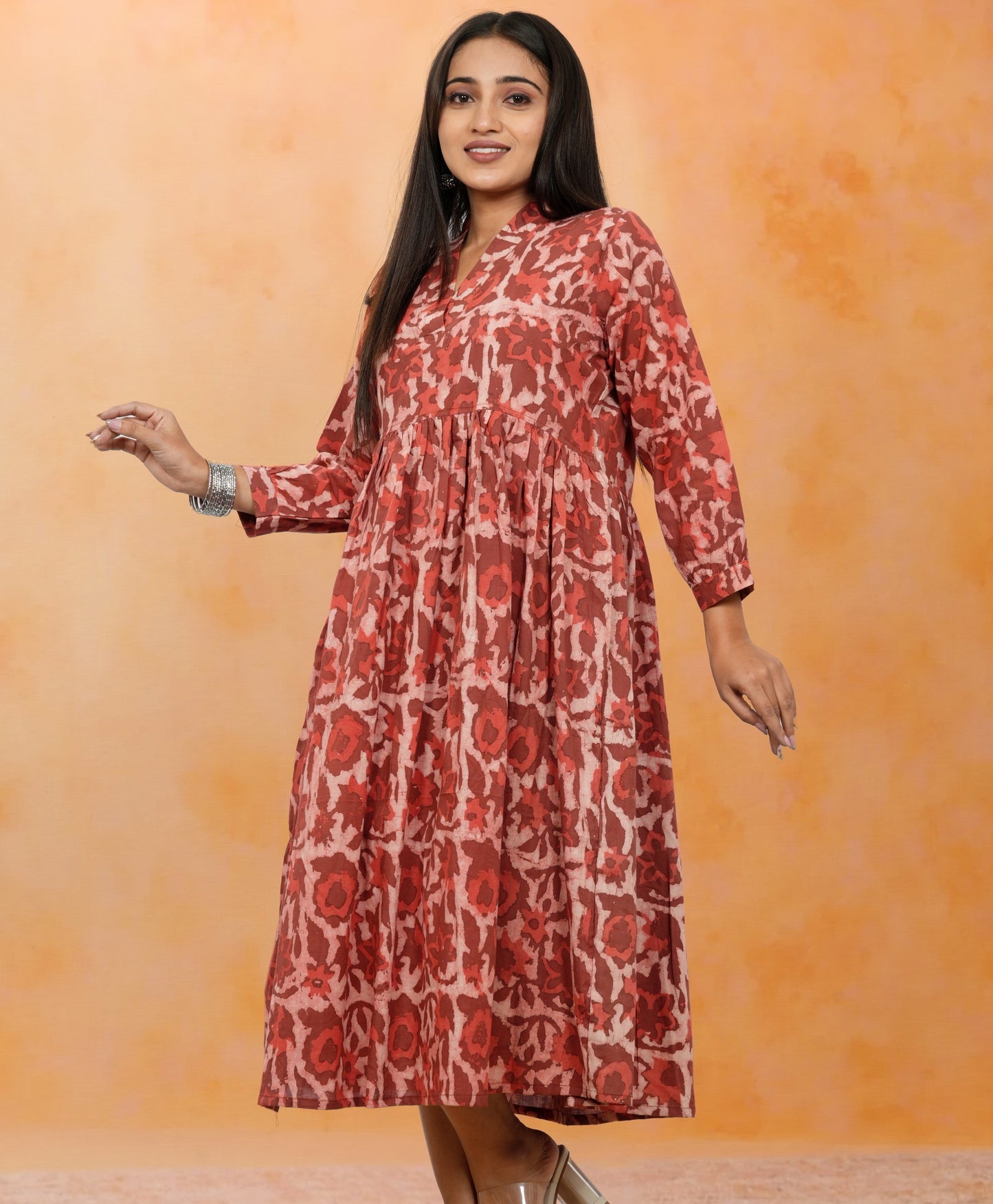 Lavanya Dark Orange Cotton Upper Chest Dress