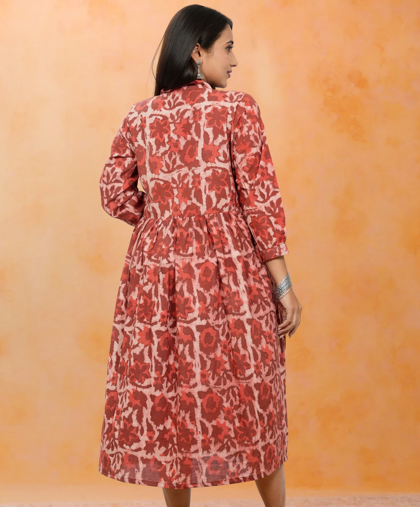 Lavanya Dark Orange Cotton Upper Chest Dress