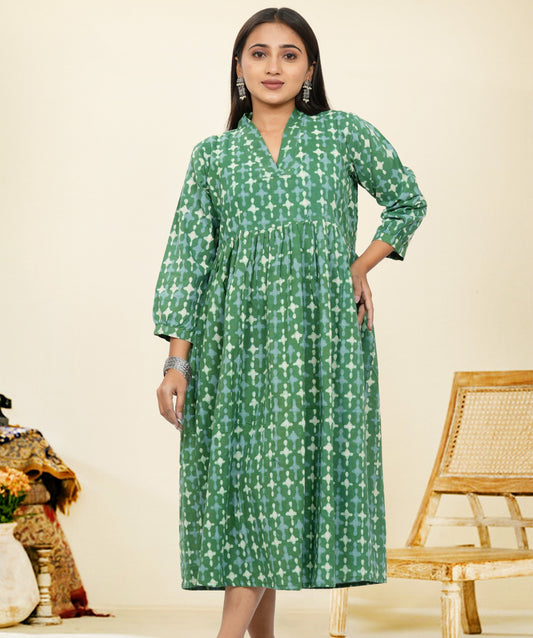 Lavanya Dark Green Cotton Upper Chest Dress