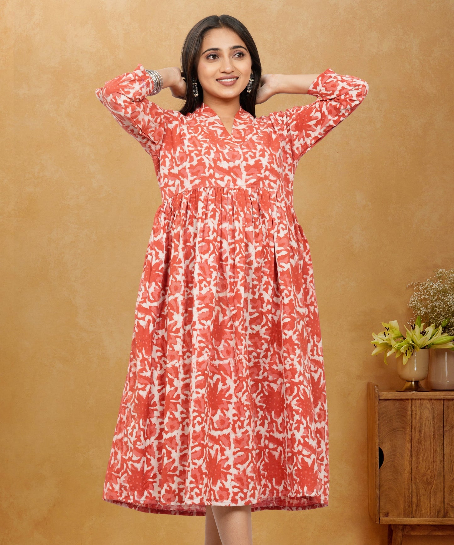 Lavanya Light Orange Cotton Upper Chest Dress