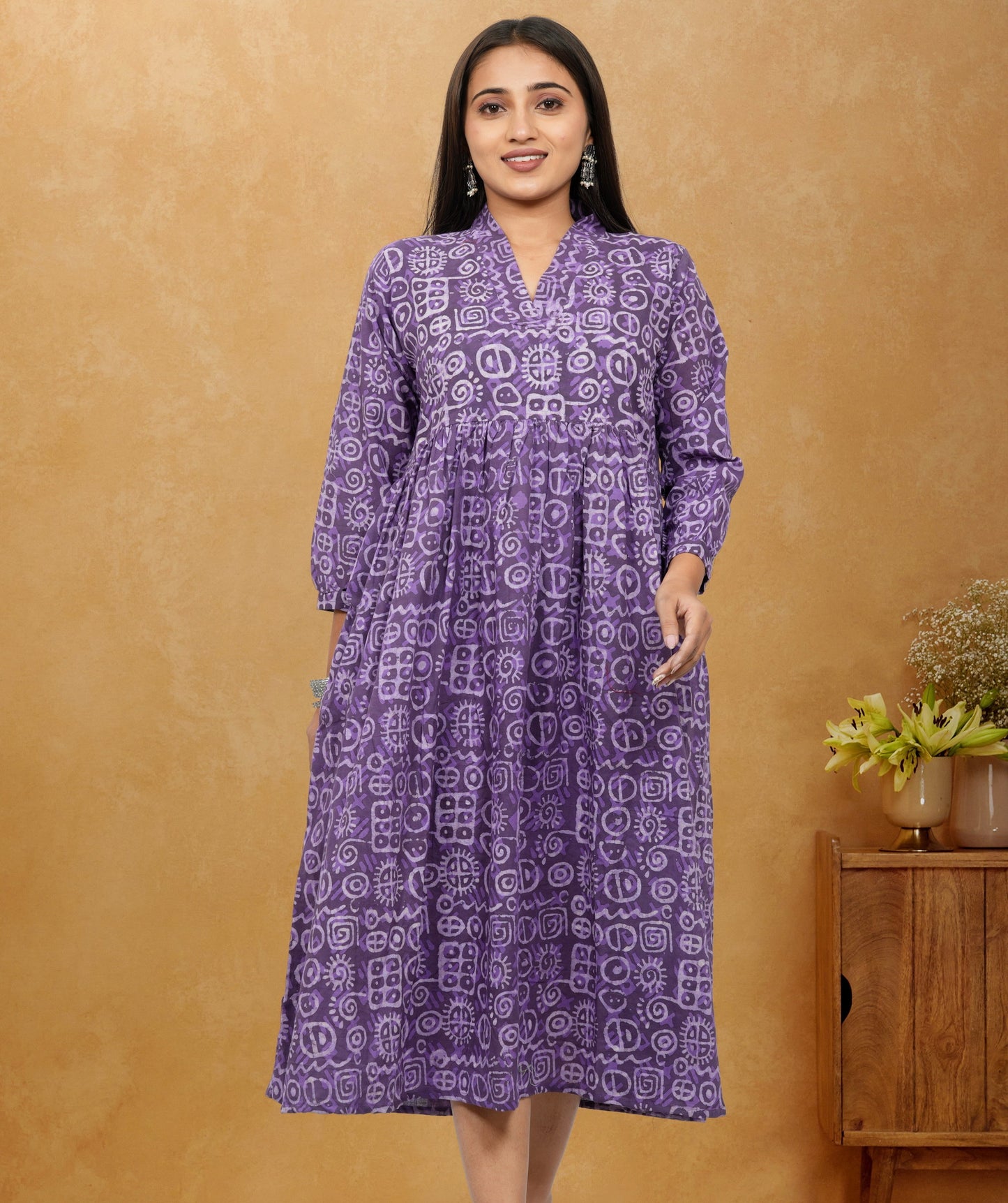 Lavanya Purple Printed Cotton Upper Chest Dress