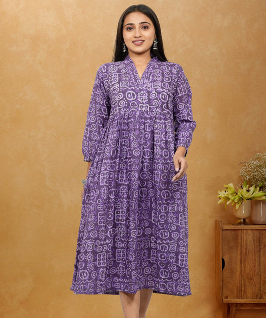 Lavanya Purple Printed Cotton Upper Chest Dress