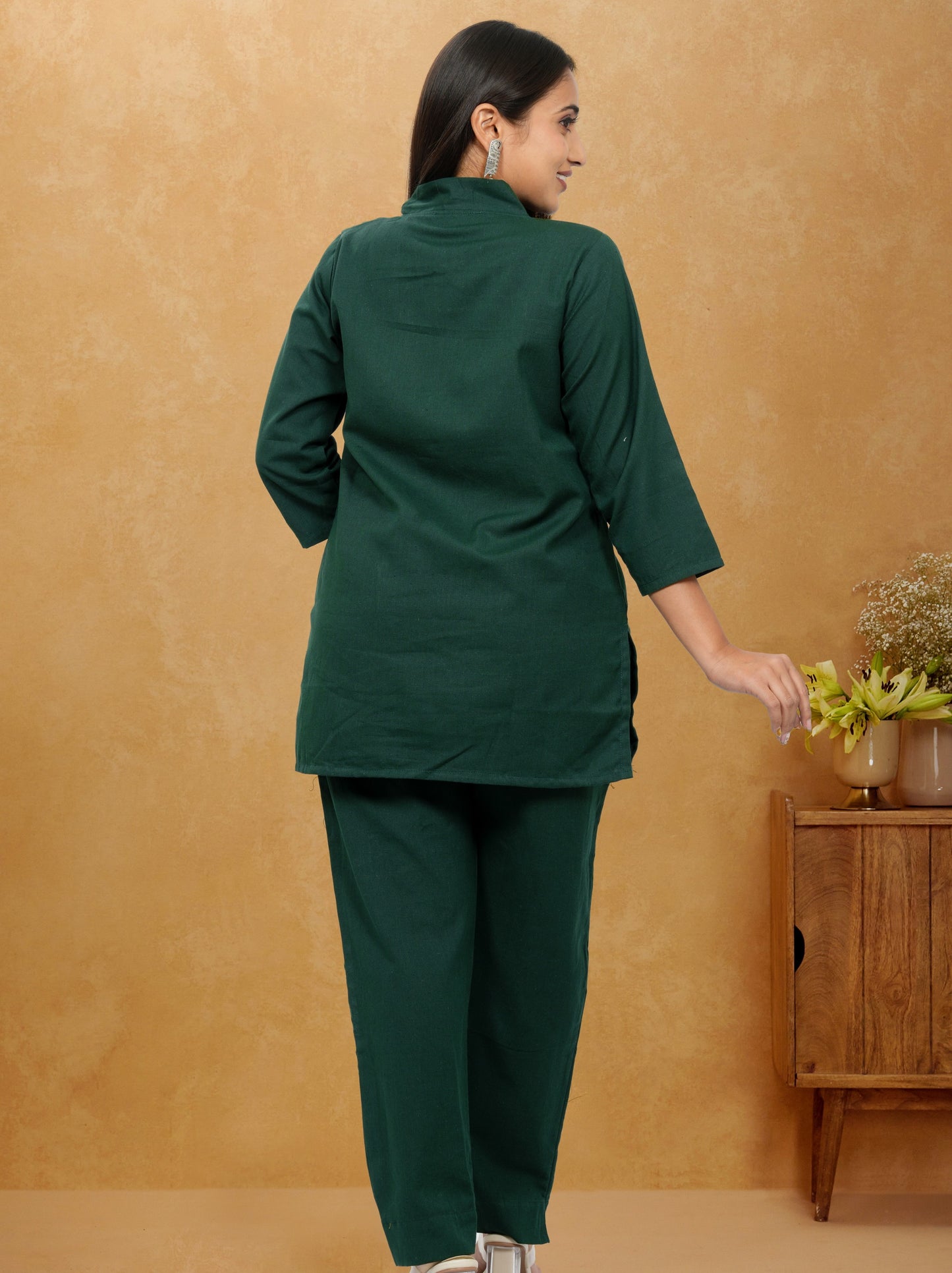 Nivaah Bottle Green Cotton Short Co-Ord Set