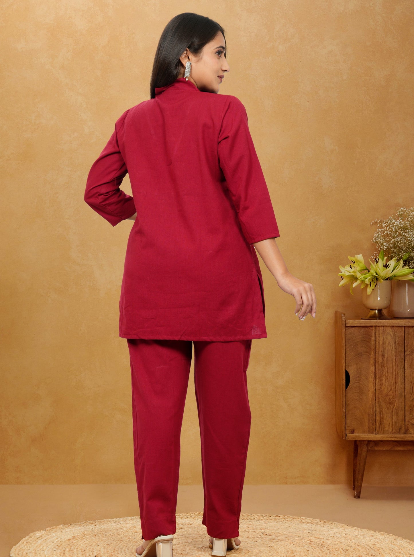 Nivaah Maroon Cotton Short Co-Ord Set