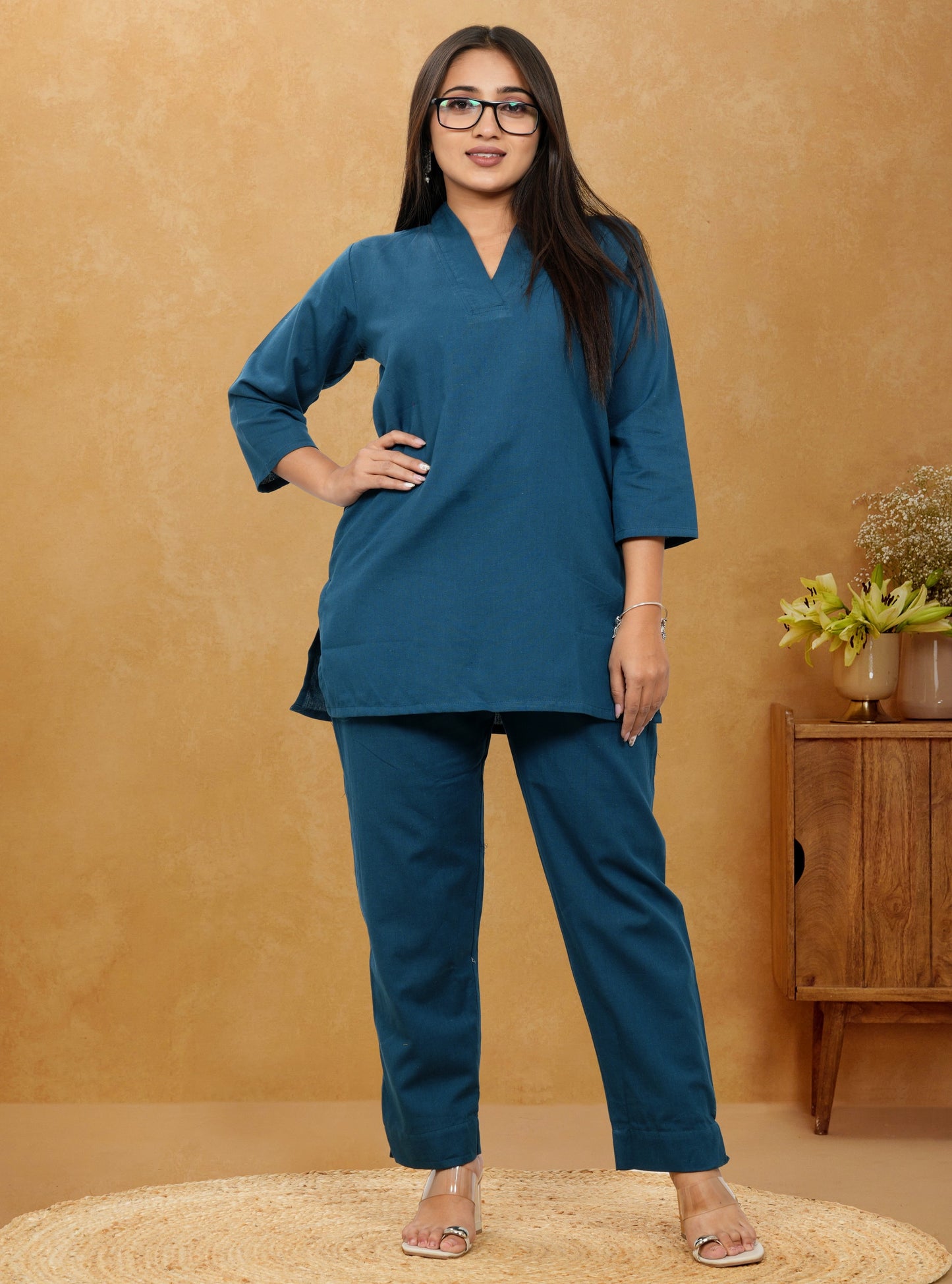 Nivaah Teal Blue Cotton Short Co-Ord Set