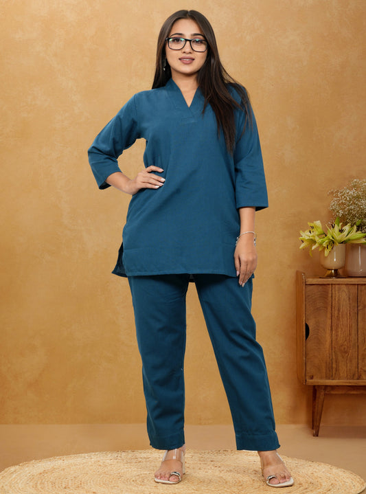 Nivaah Teal Blue Cotton Short Co-Ord Set