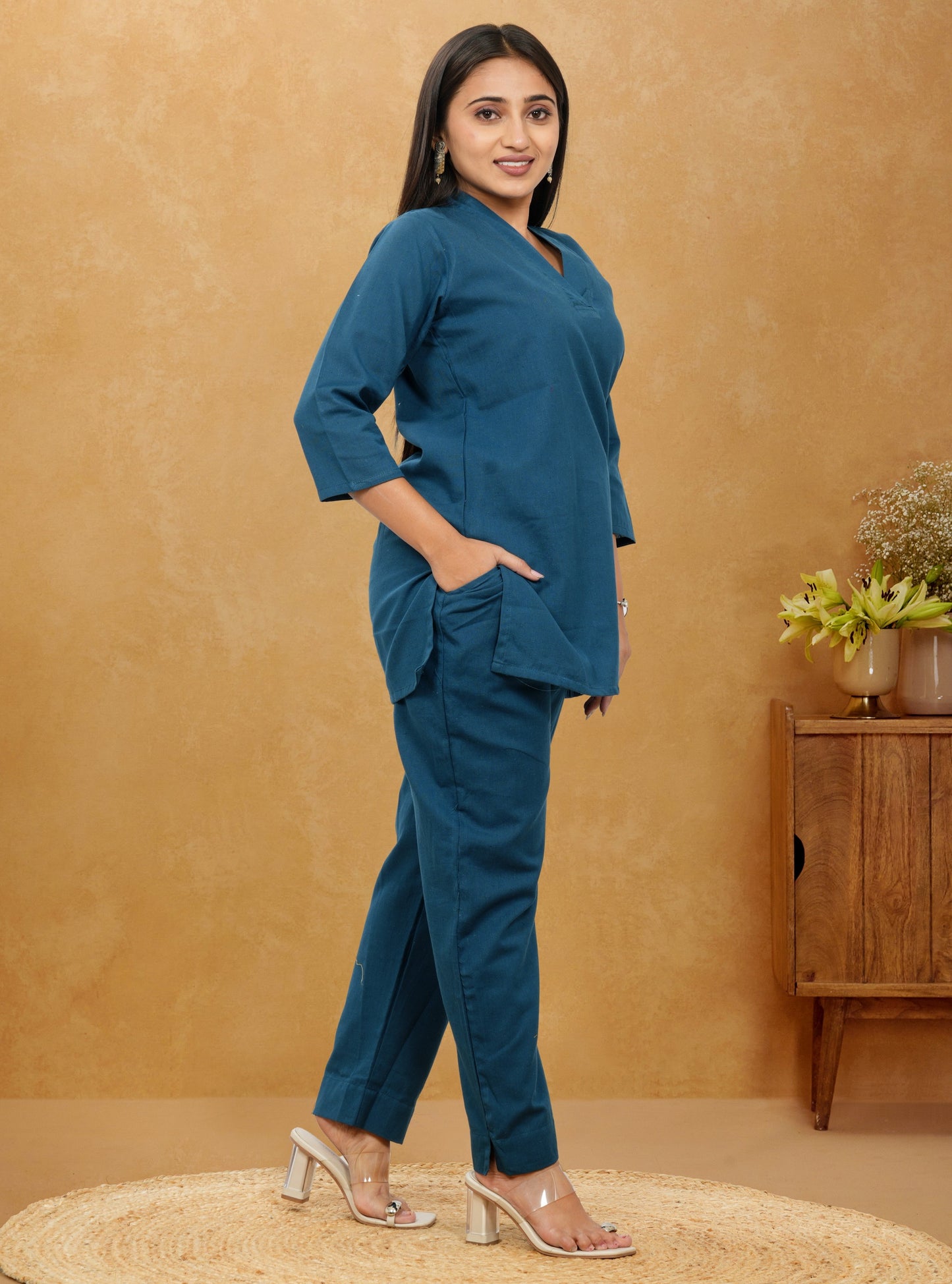 Nivaah Teal Blue Cotton Short Co-Ord Set