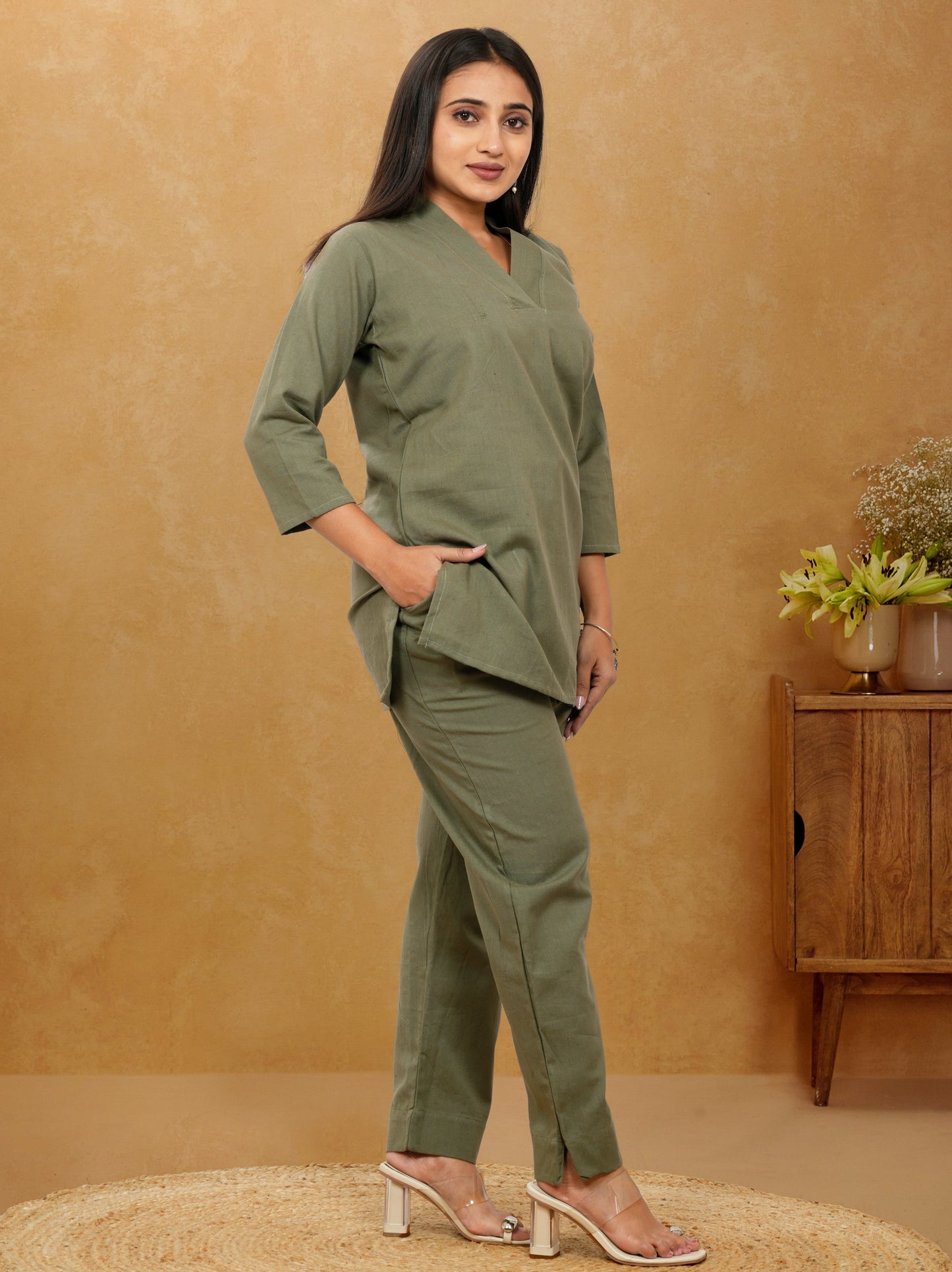 Nivaah Military Grey Cotton Short Co-Ord Set