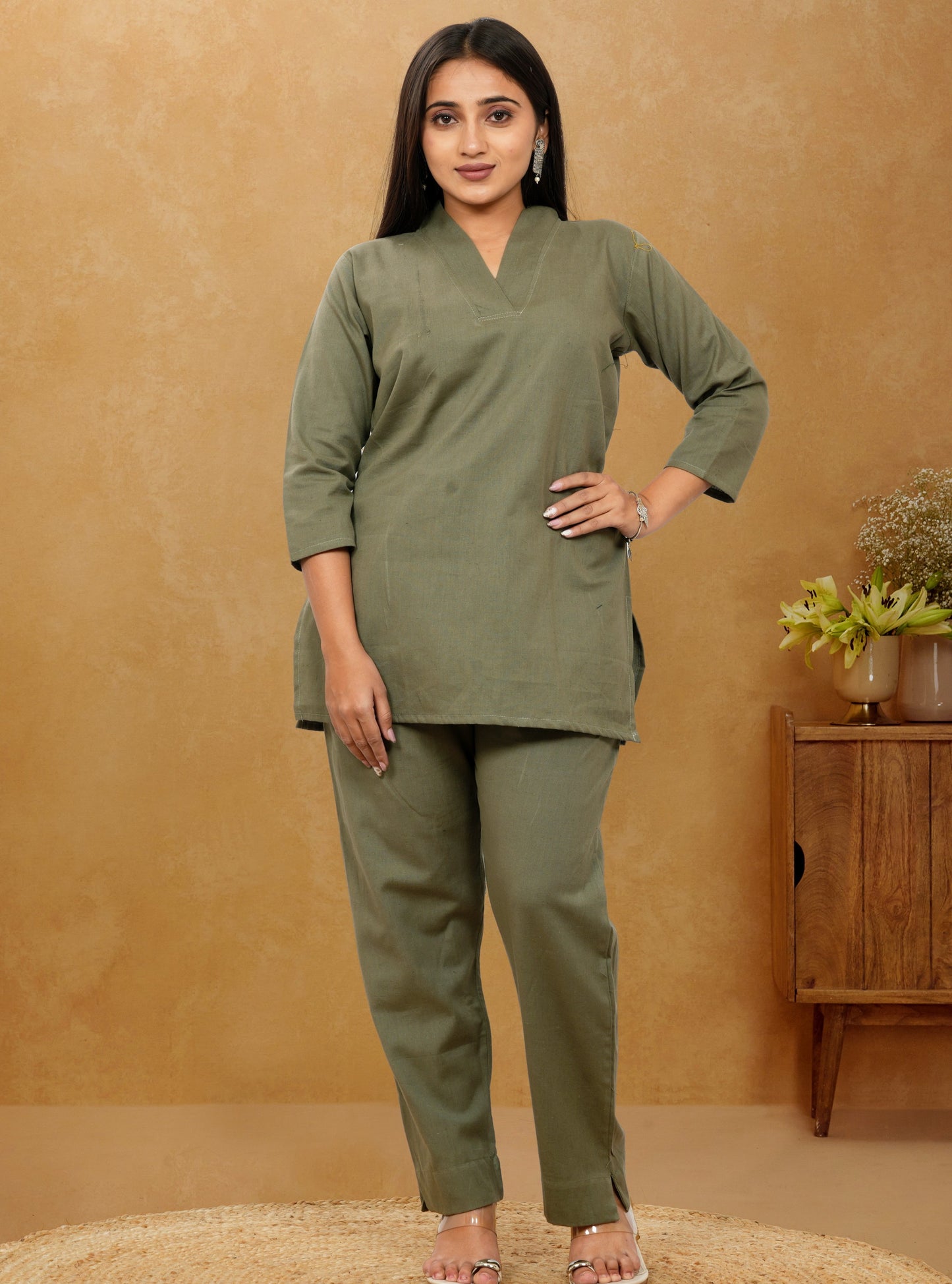 Nivaah Military Grey Cotton Short Co-Ord Set