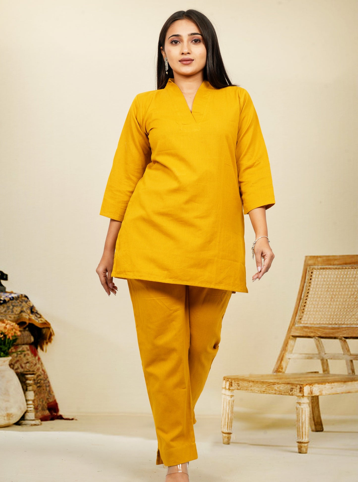 Nivaah Mustard Cotton Short Co-Ord Set