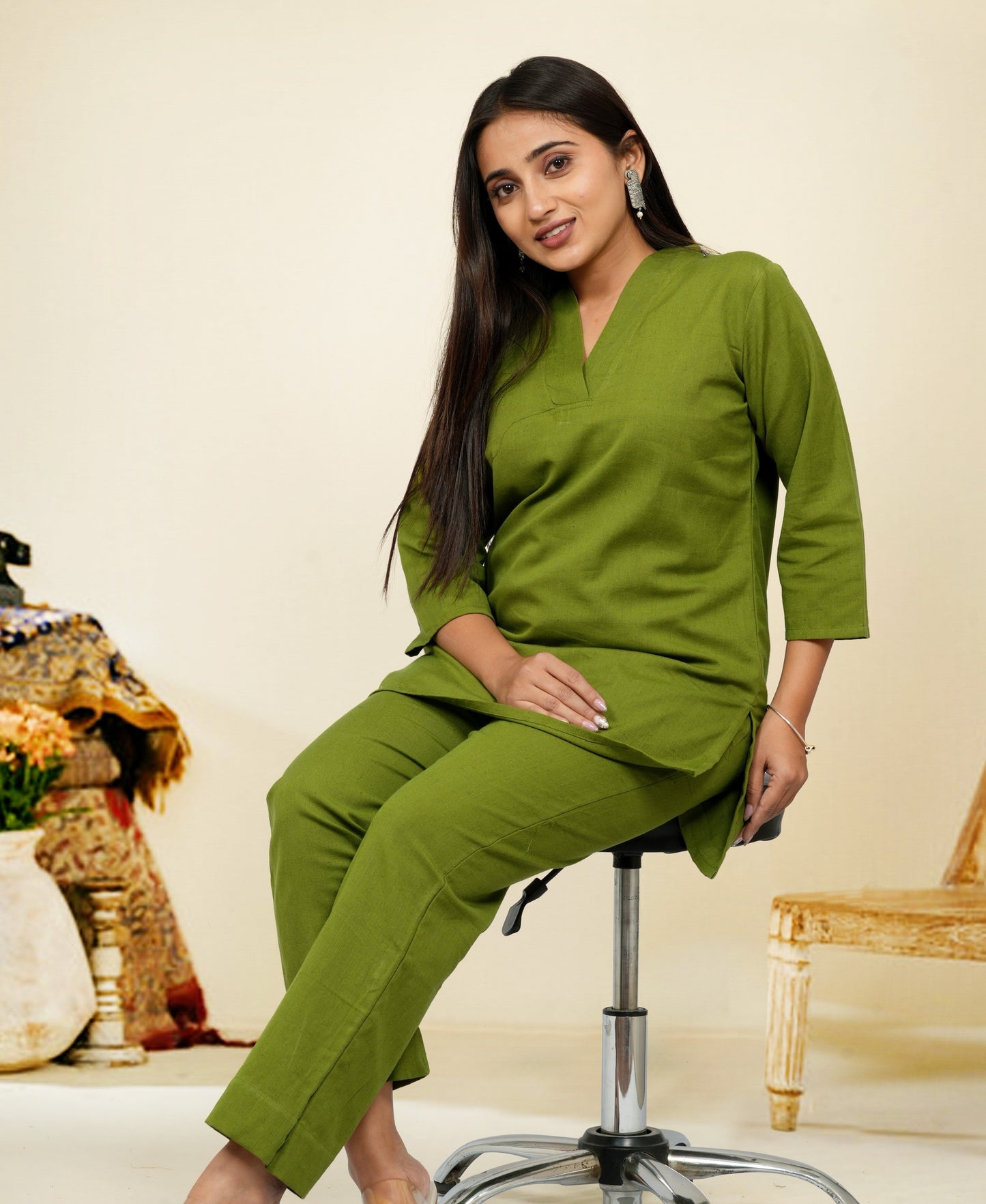 Nivaah Mehendi Green Cotton Short Co-Ord Set