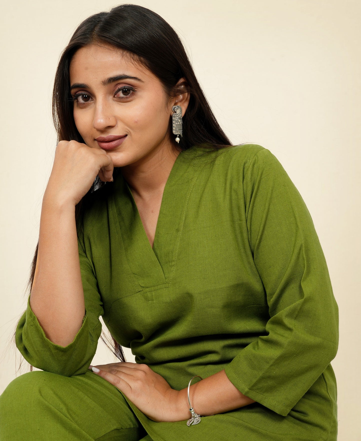 Nivaah Mehendi Green Cotton Short Co-Ord Set