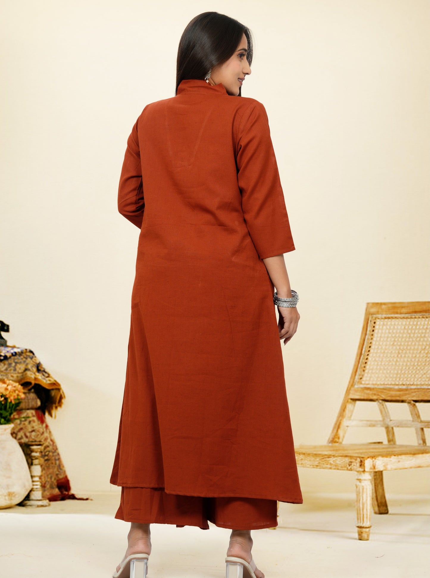 Ruhani Rust Cotton A-Line long Co-Ord Set