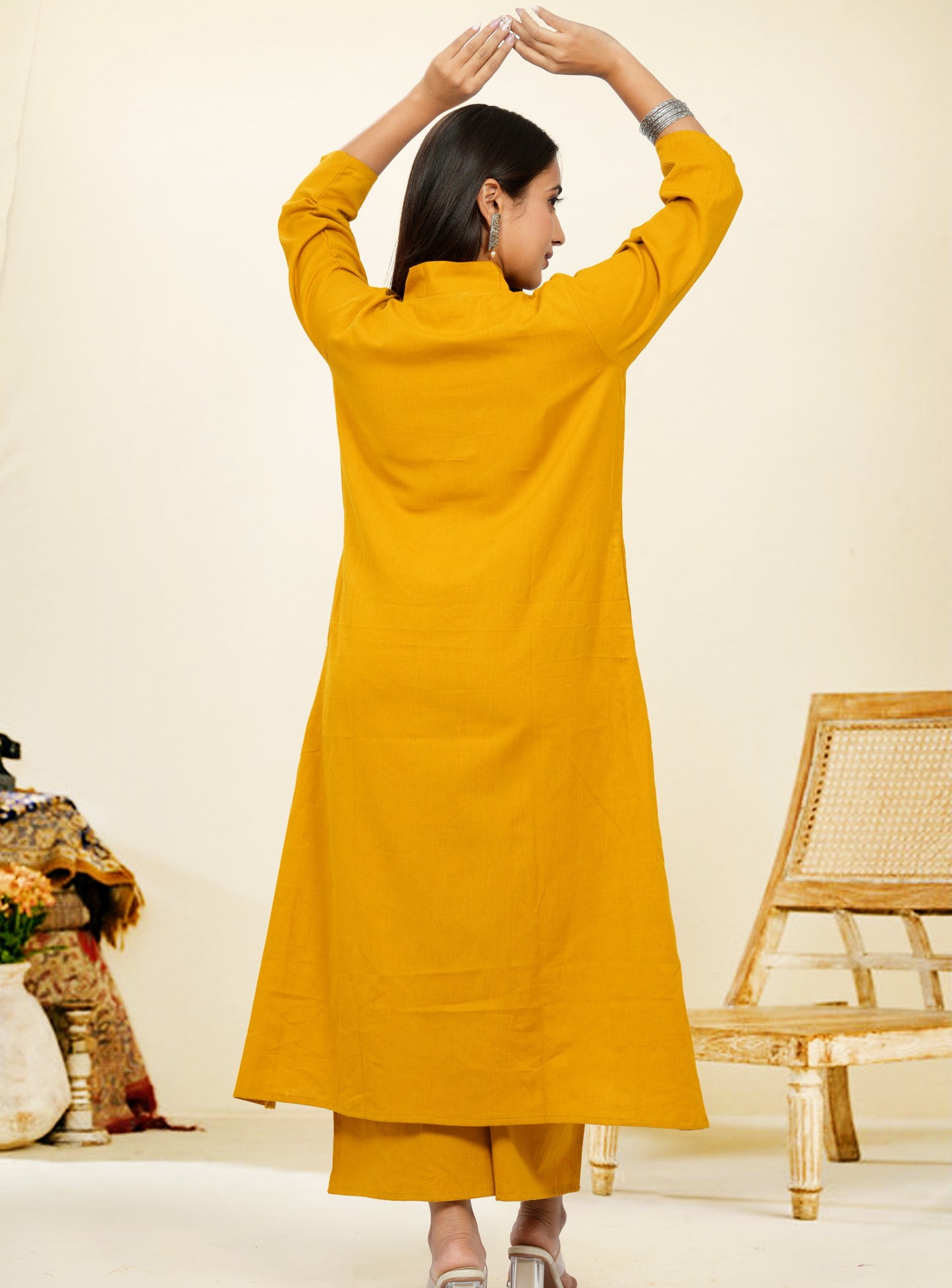 Ruhani Mustard Cotton A-Line long Co-Ord Set