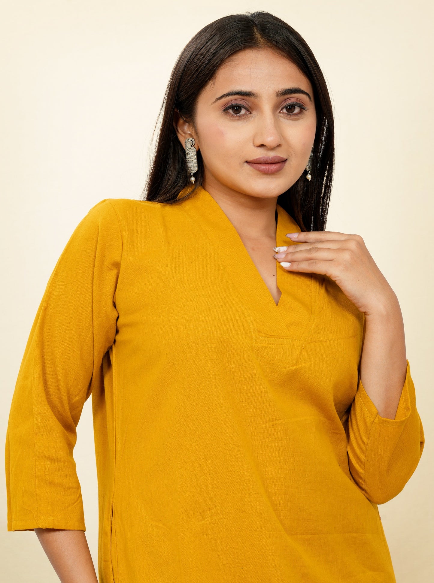 Ruhani Mustard Cotton A-Line long Co-Ord Set