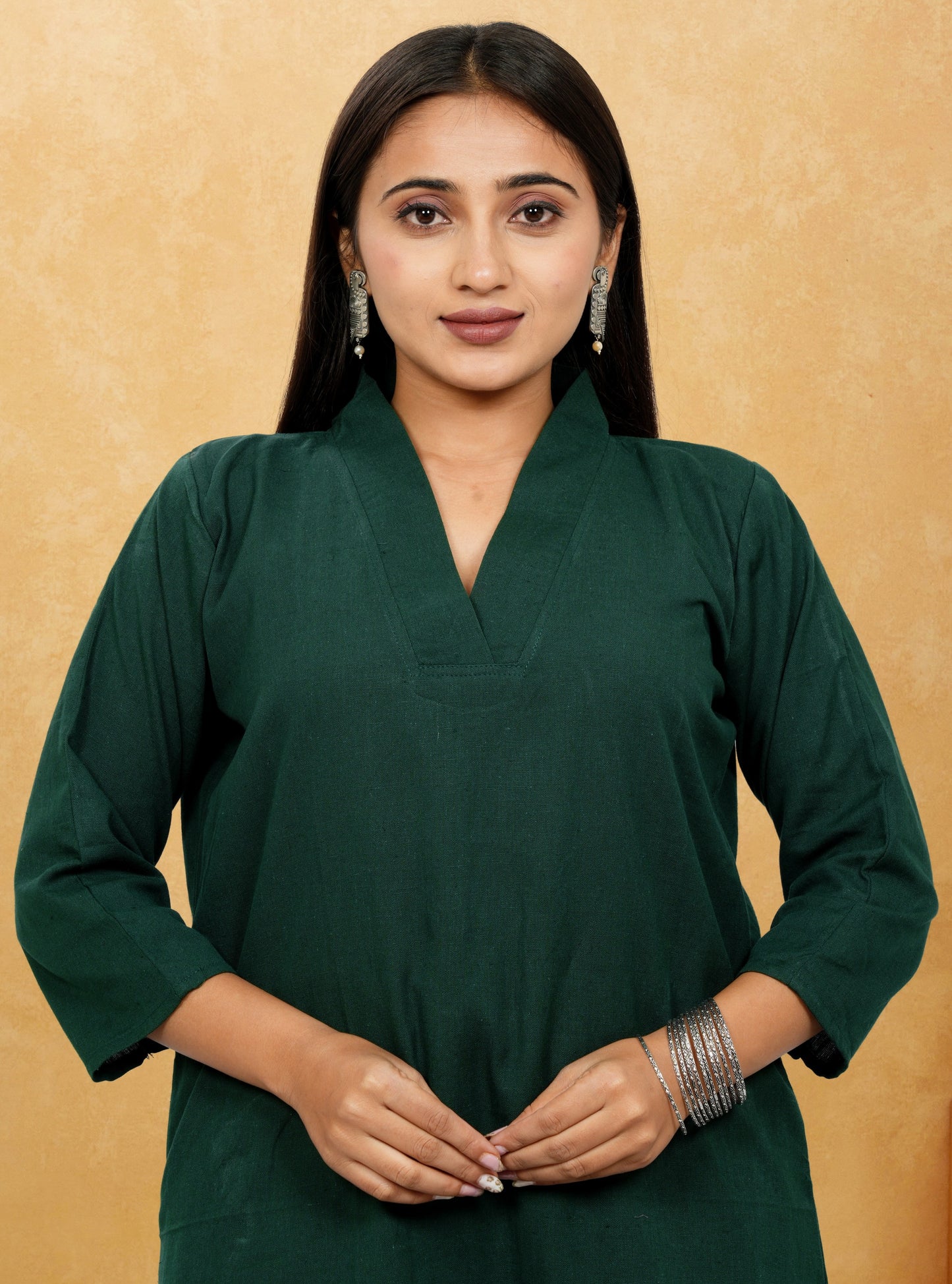 Ruhani Bottle Green Cotton A-Line long Co-Ord Set