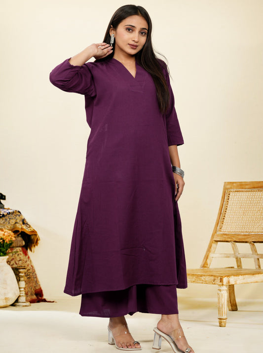 Ruhani Purple Cotton A-Line long Co-Ord Set