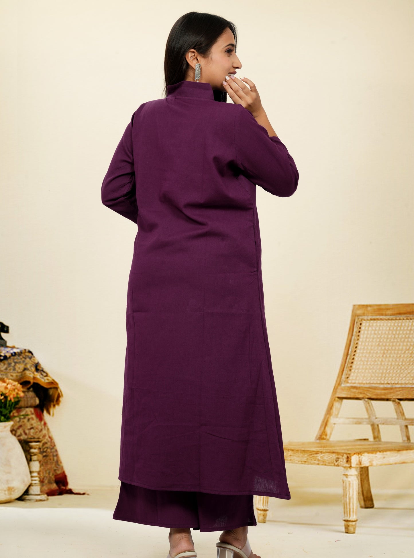 Ruhani Purple Cotton A-Line long Co-Ord Set