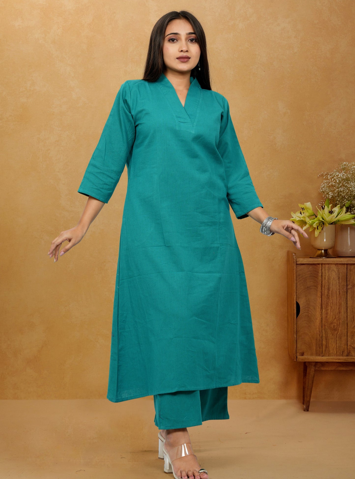 Ruhani Rama Green Cotton A-Line long Co-Ord Set