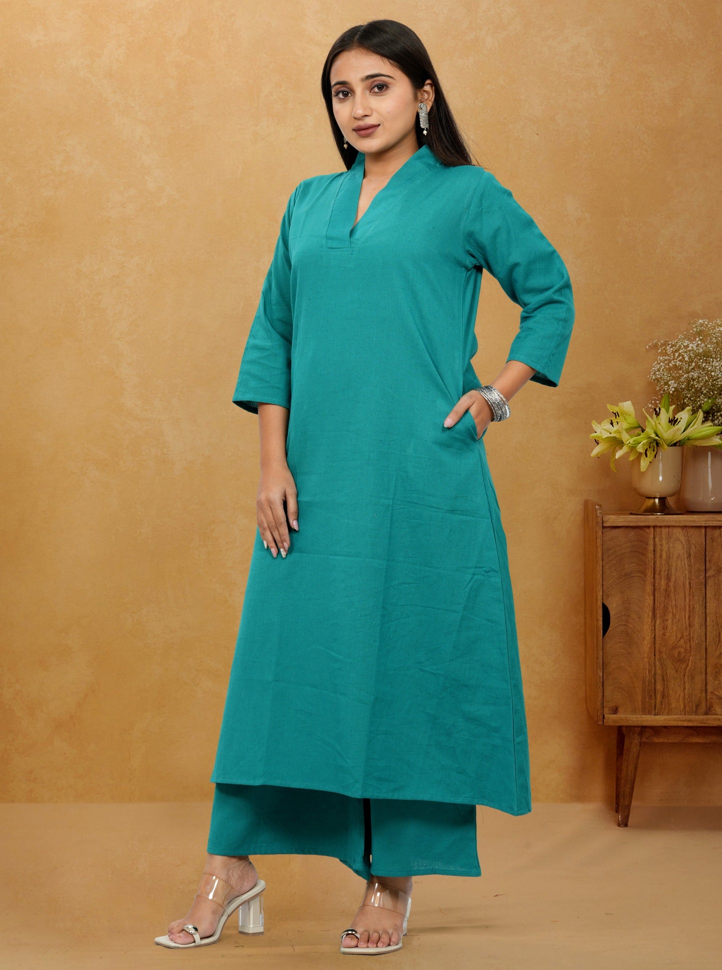 Ruhani Rama Green Cotton A-Line long Co-Ord Set
