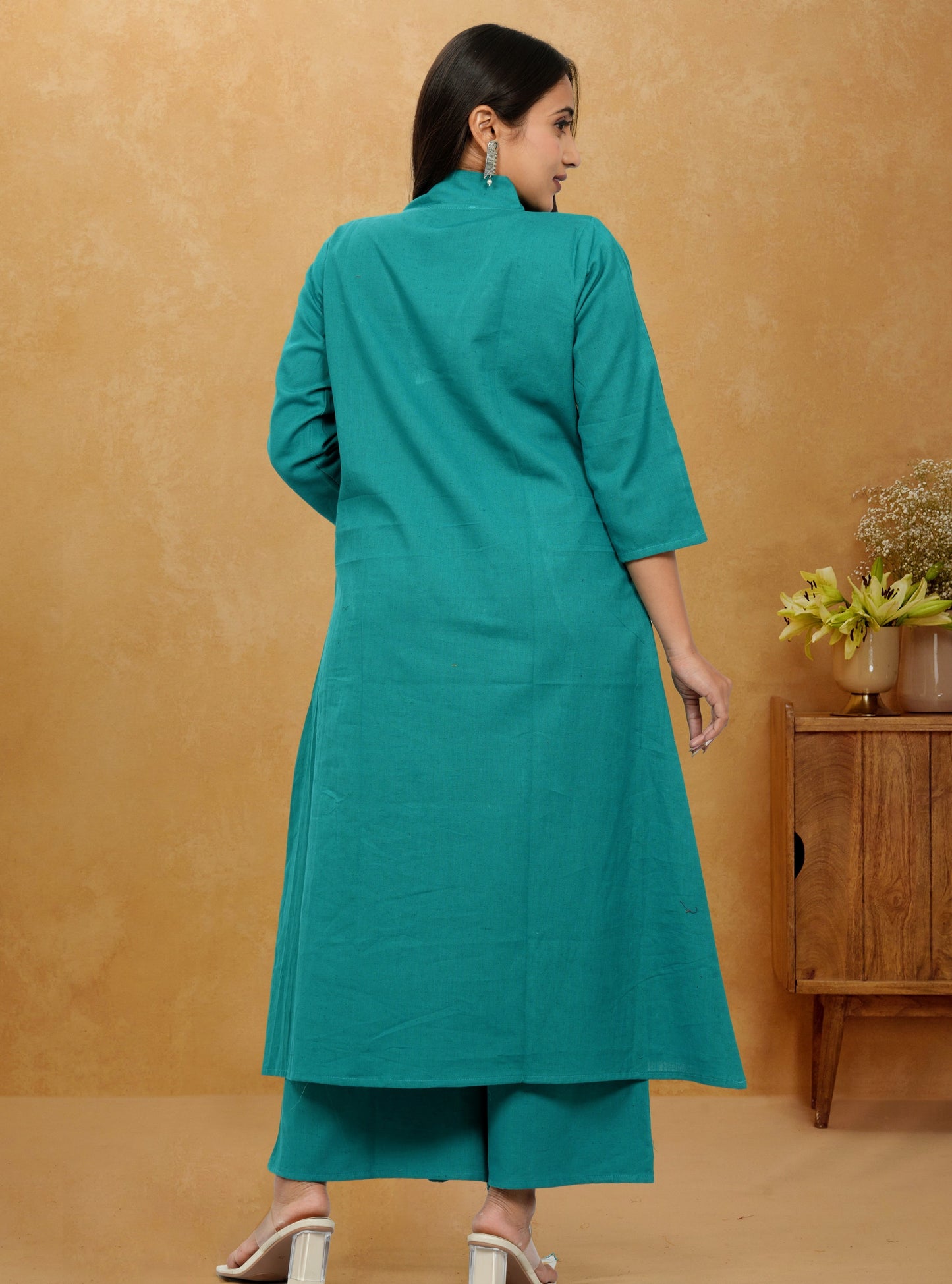 Ruhani Rama Green Cotton A-Line long Co-Ord Set