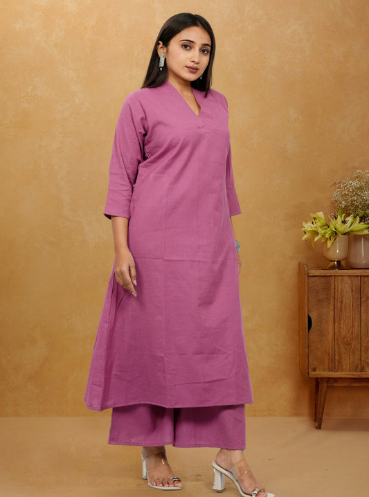 Ruhani Onion Pink Cotton A-Line long Co-Ord Set