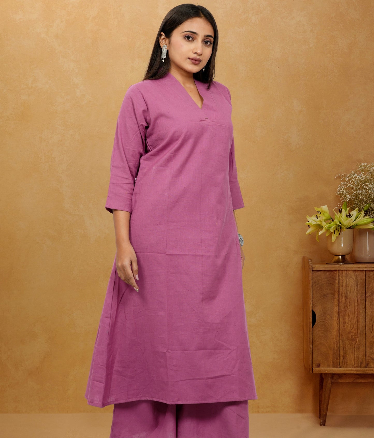 Ruhani Onion Pink Cotton A-Line long Co-Ord Set