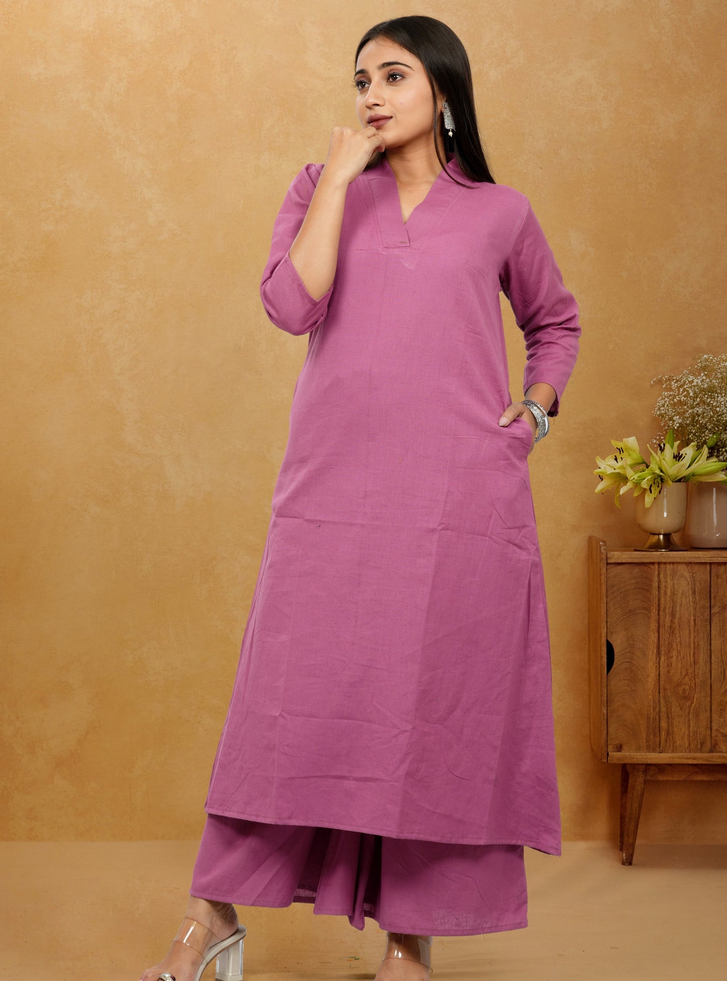 Ruhani Onion Pink Cotton A-Line long Co-Ord Set