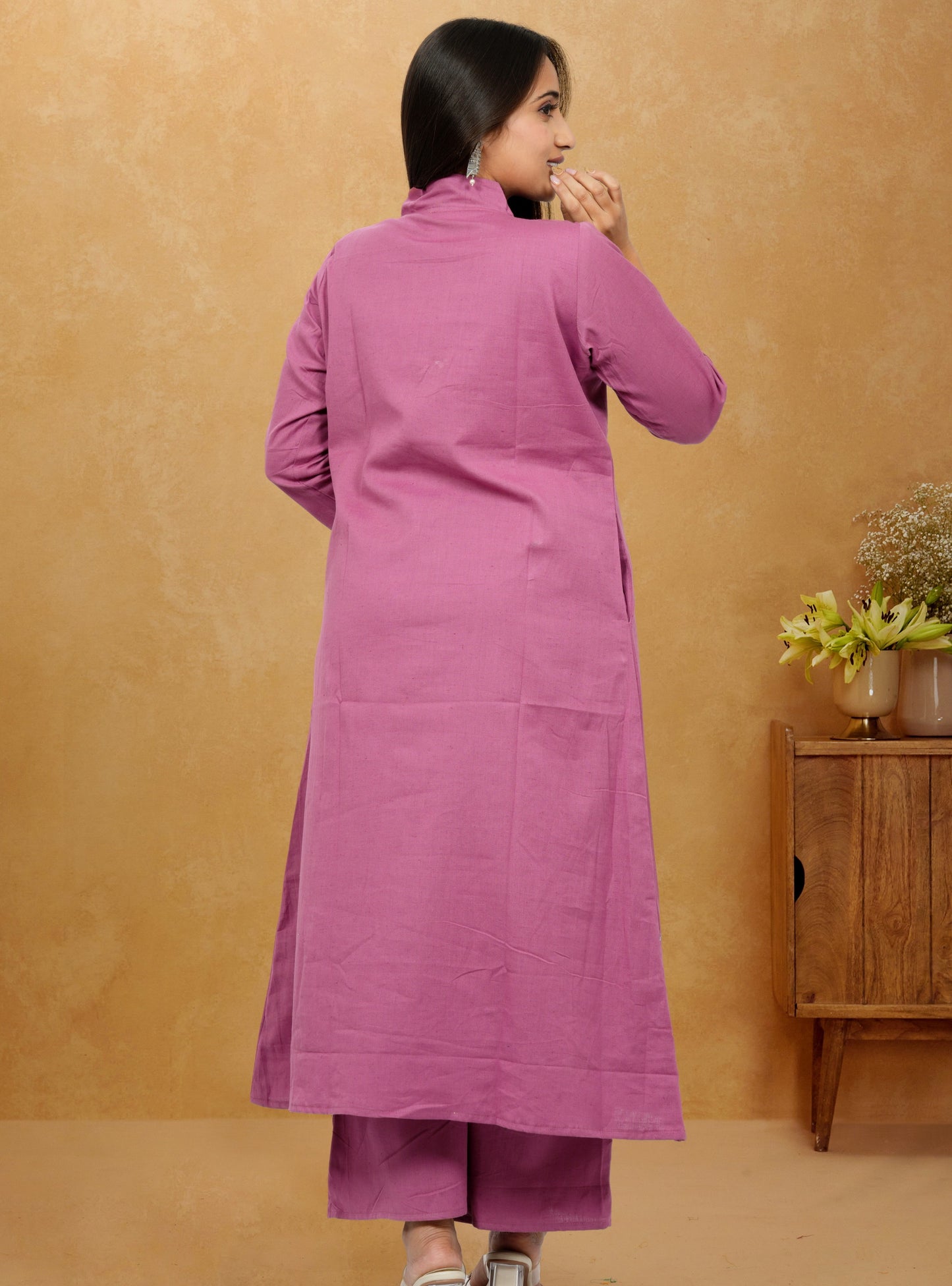 Ruhani Onion Pink Cotton A-Line long Co-Ord Set