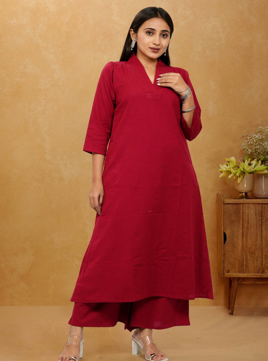 Ruhani Maroon Cotton A-Line long Co-Ord Set