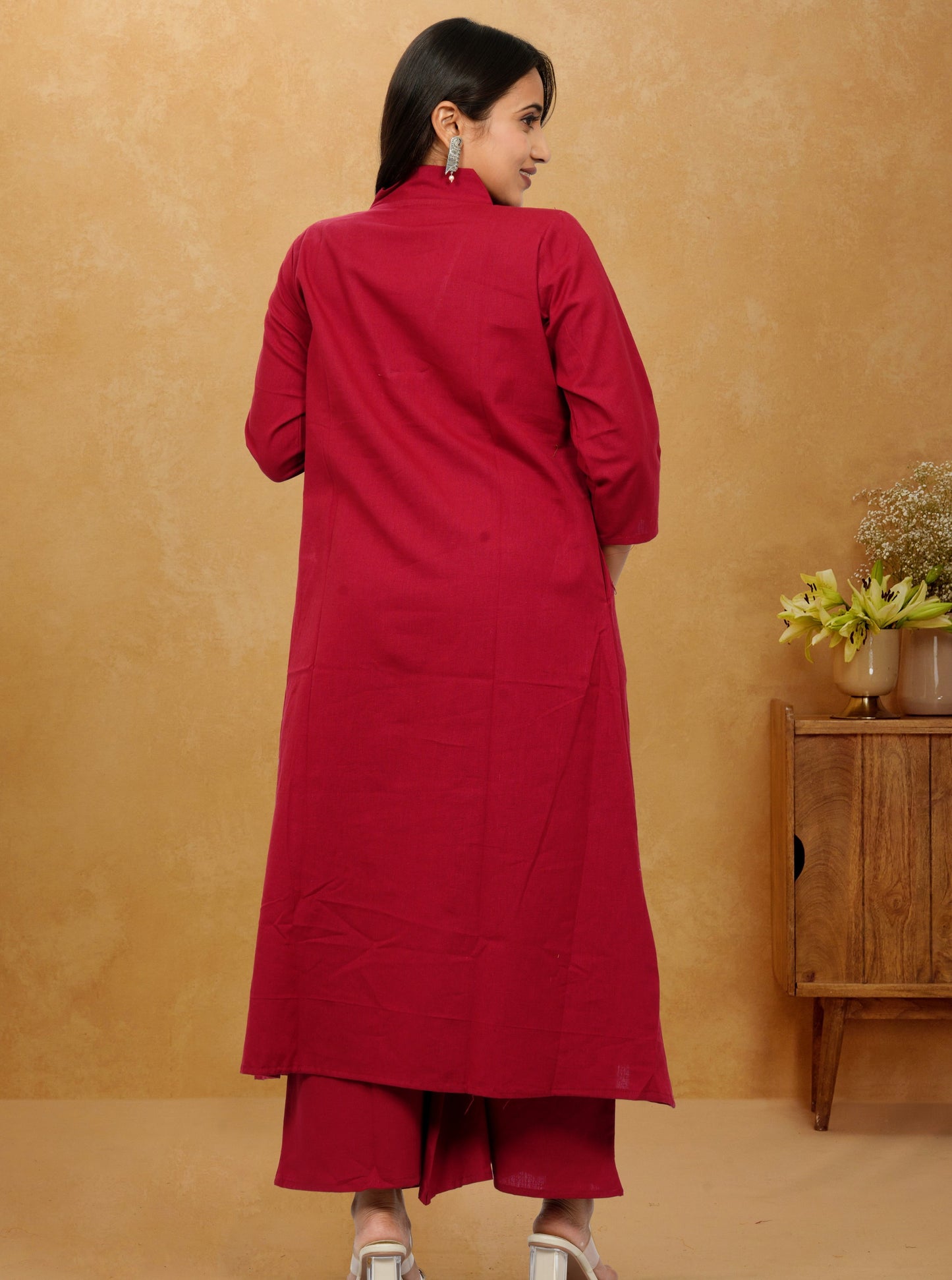 Ruhani Maroon Cotton A-Line long Co-Ord Set