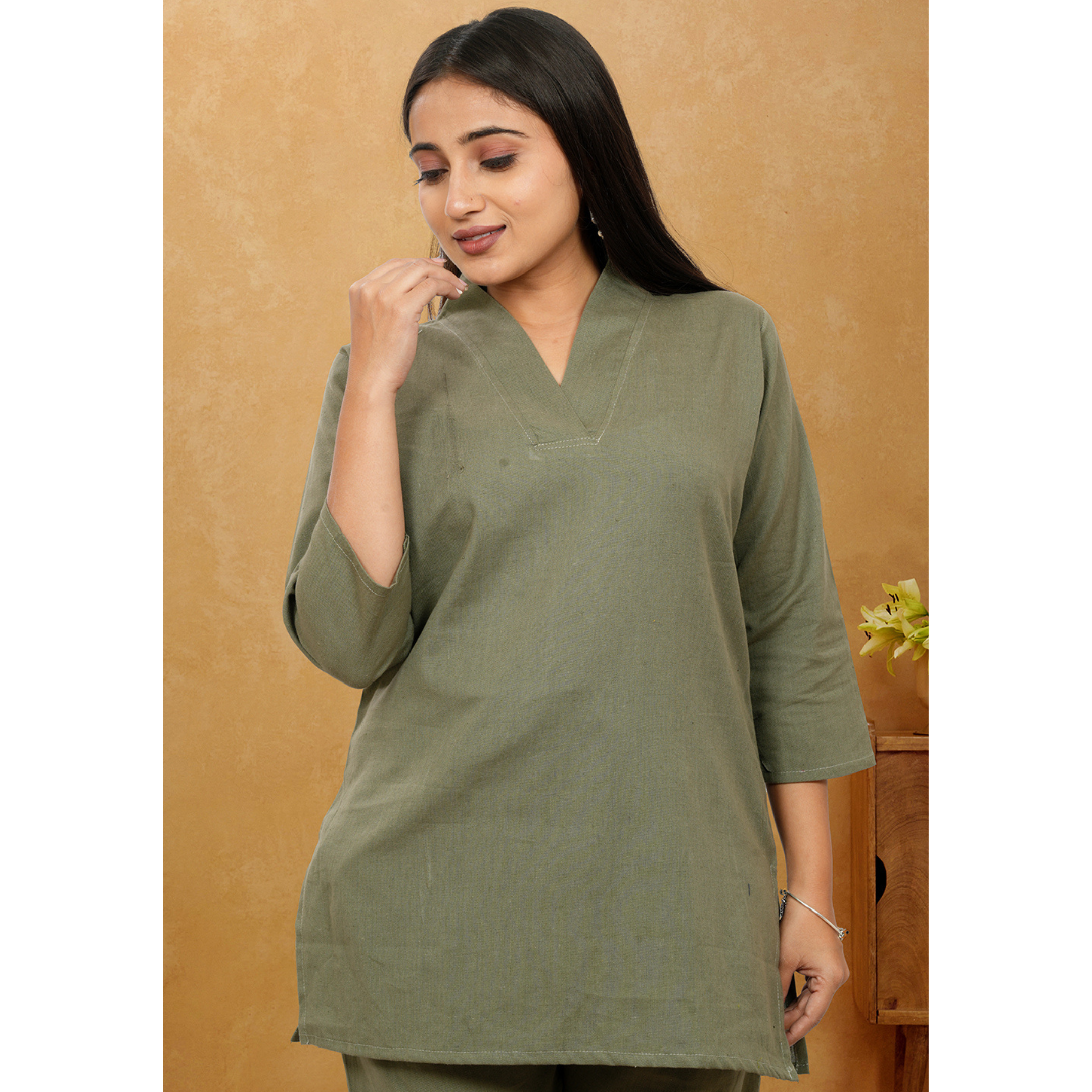 Nivaah Military Green Cotton Short Co-Ord Set Nivaah Military Green Cotton Short Co-Ord Set