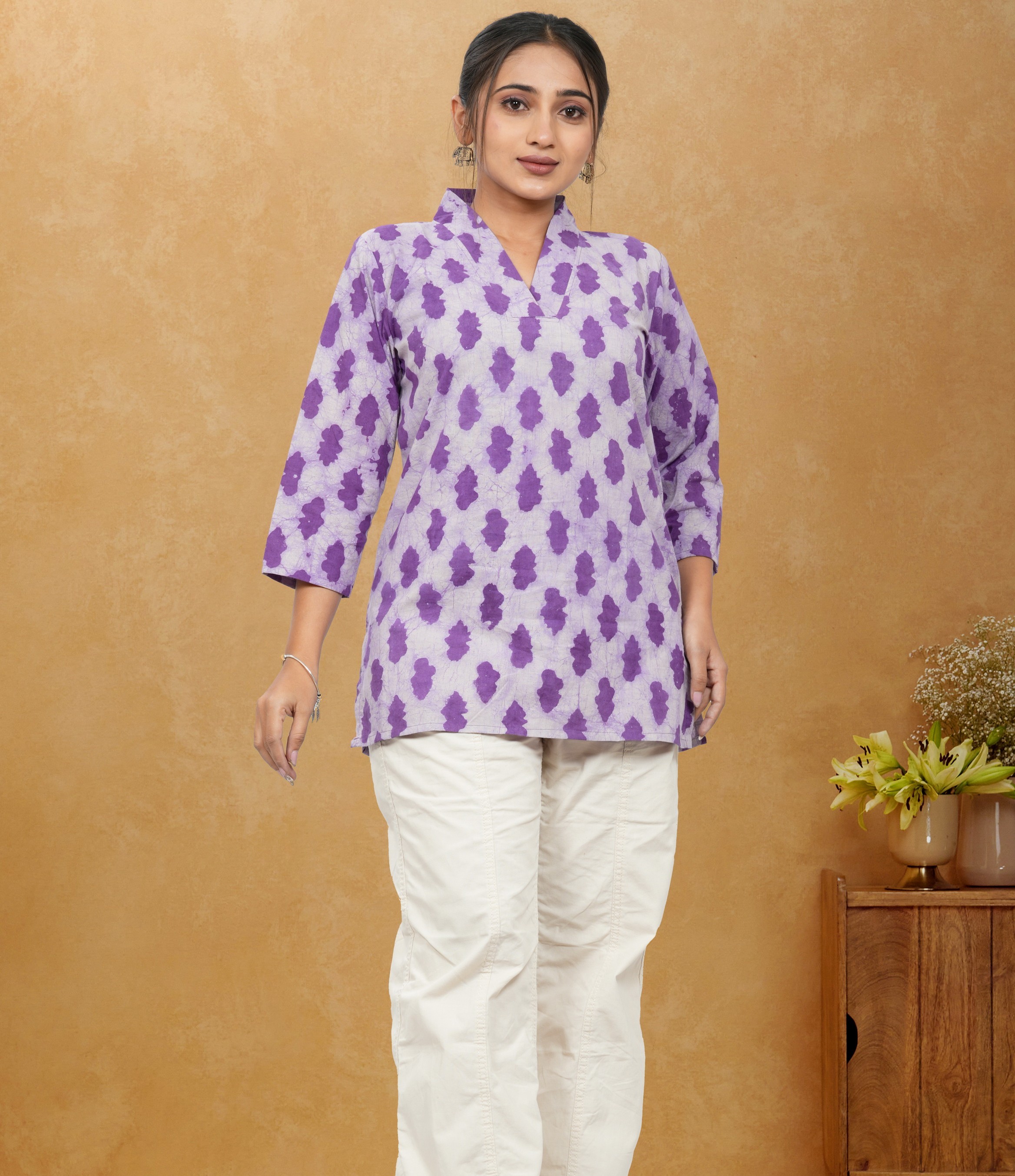 Nimrit Purple Cotton Short Top Nimrit Purple Cotton Short Top