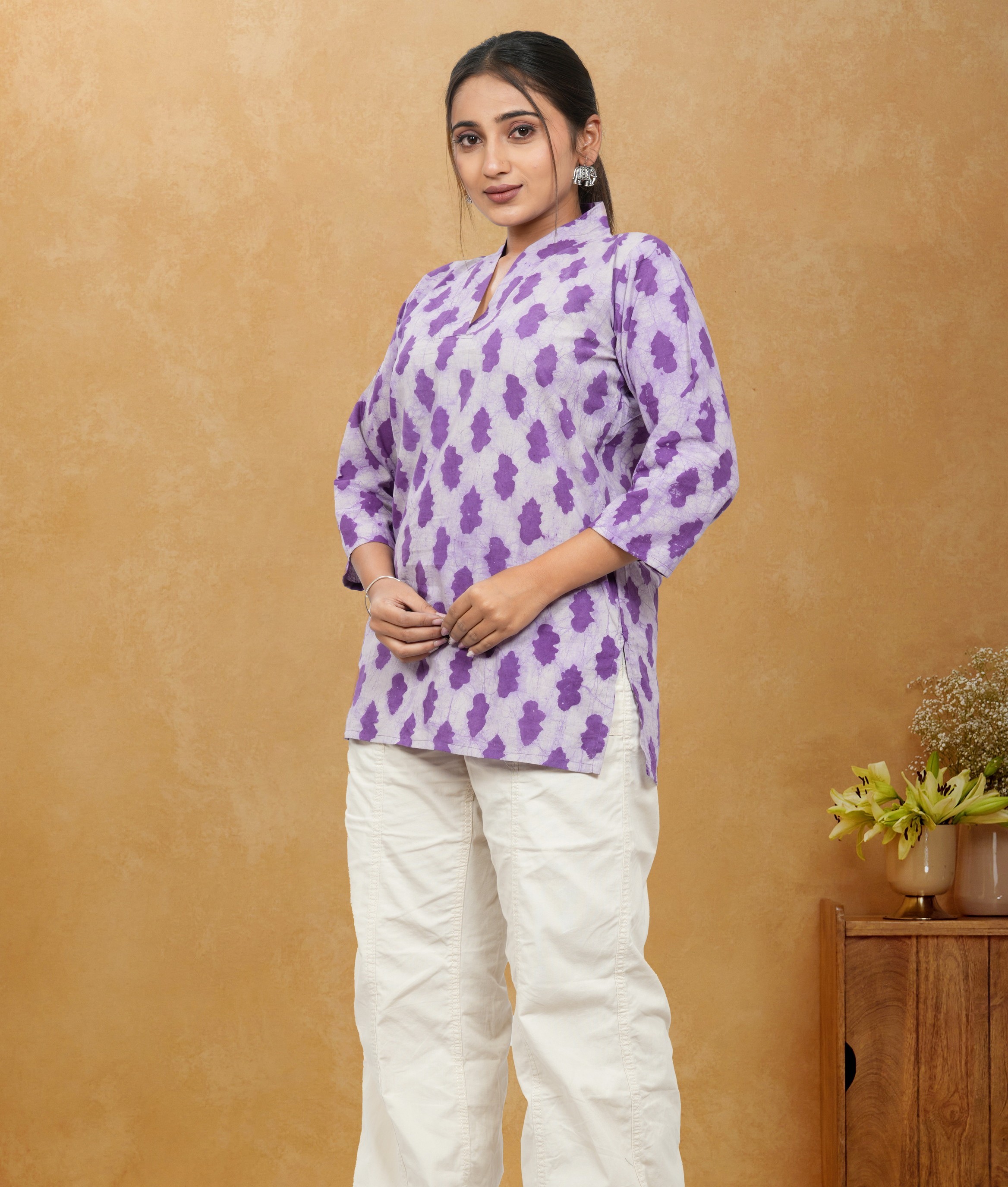 Nimrit Purple Cotton Short Top Nimrit Purple Cotton Short Top