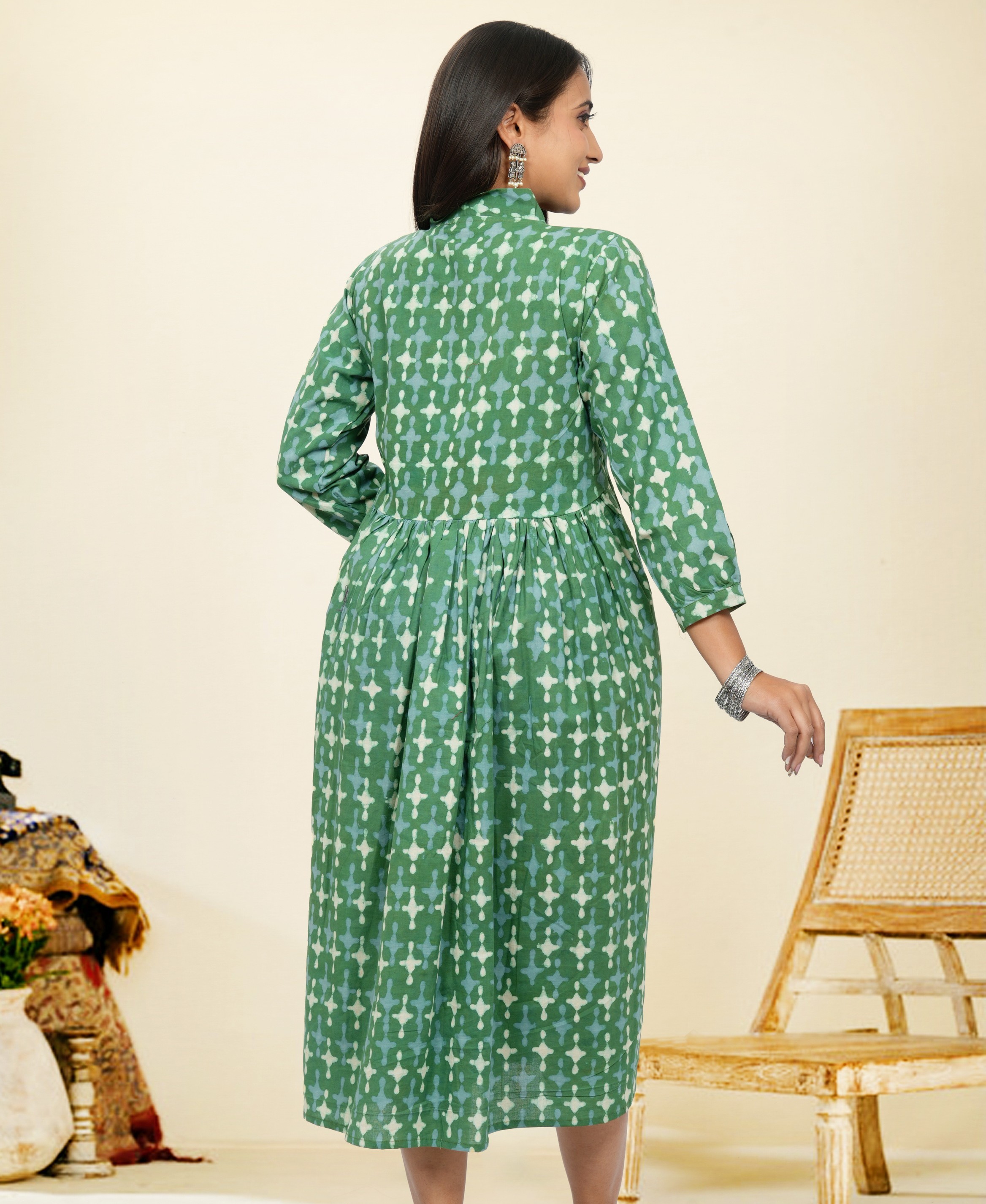 Lavanya Dark Green Cotton Upper Chest Dress Lavanya Dark Green Cotton Upper Chest Dress