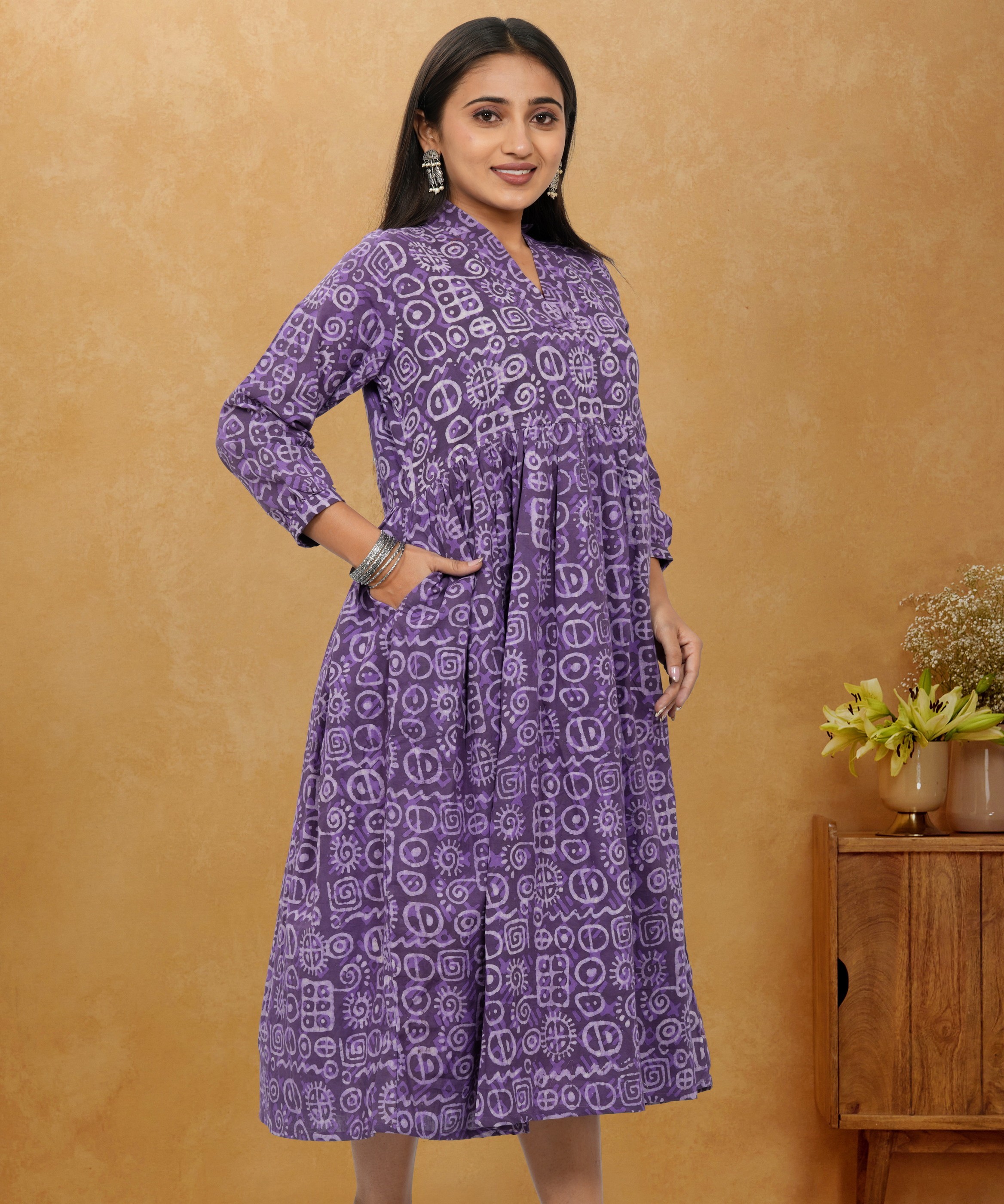 Lavanya Purple Printed Cotton Upper Chest Dress Lavanya Purple Printed Cotton Upper Chest Dress