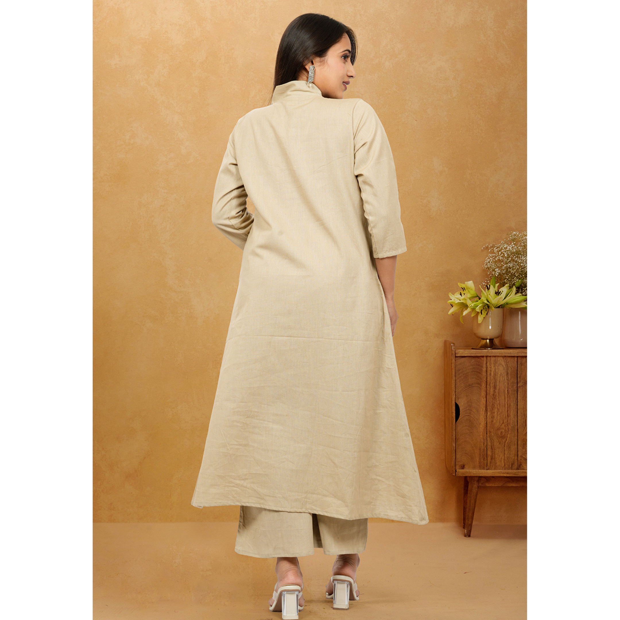 Ruhani Khakhi Cotton A-Line long Co-Ord Set Ruhani Khakhi Cotton A-Line long Co-Ord Set
